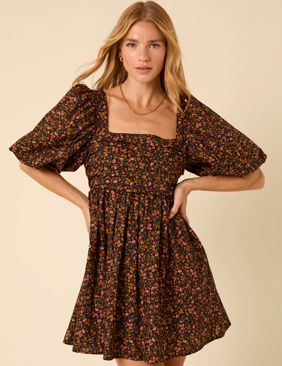 Petite Black Floral Embroidered Nova Mini Dress - Image 2