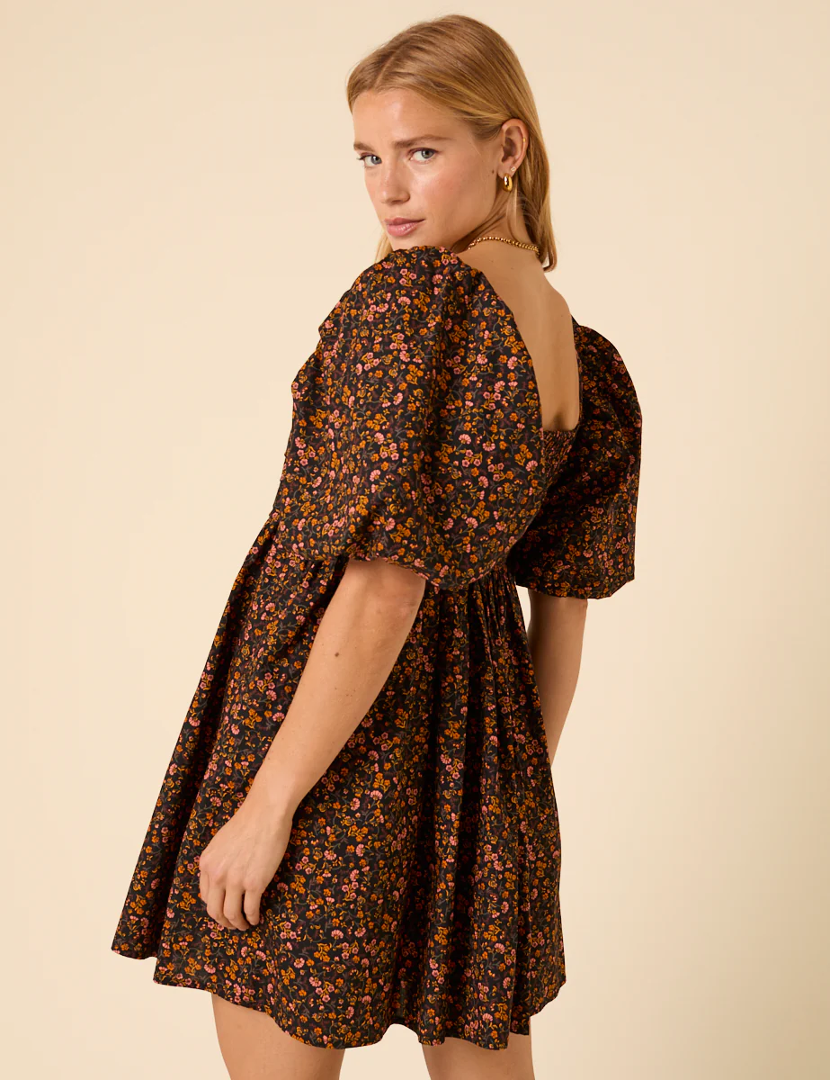 Petite Black Floral Embroidered Nova Mini Dress - Image 5