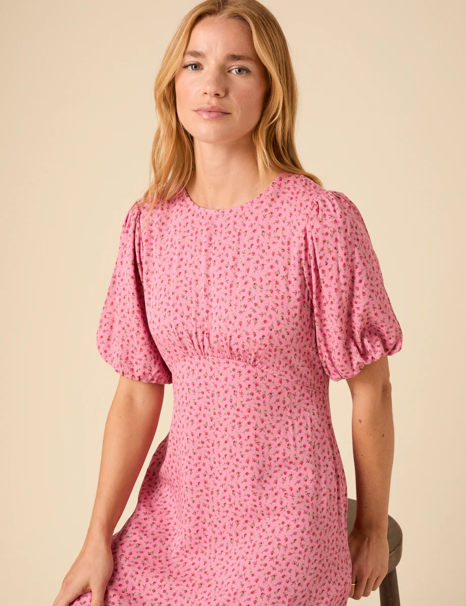 Petite Pink Ditsy Floral Benita Mini Dress - Image 3