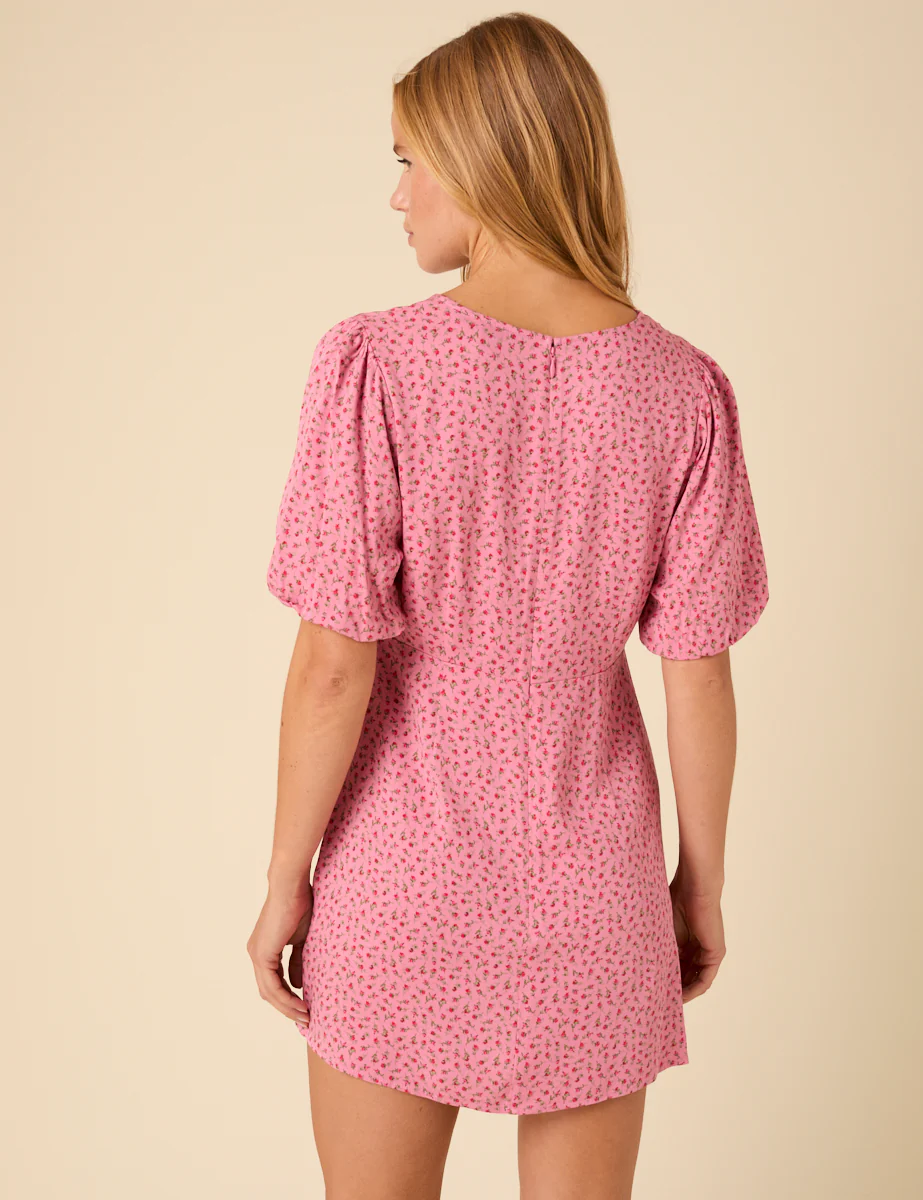 Petite Pink Ditsy Floral Benita Mini Dress - Image 5