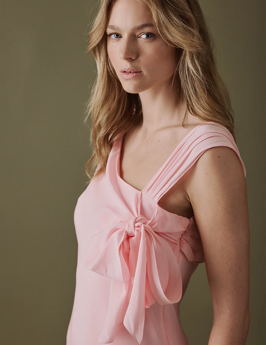 Soft Pink Asymmetric Neckline Midi Gardenia Dress - Image 2