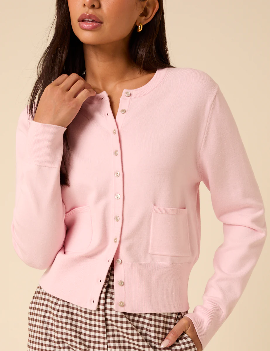 Pink Crew Neck Cardigan - Image 4