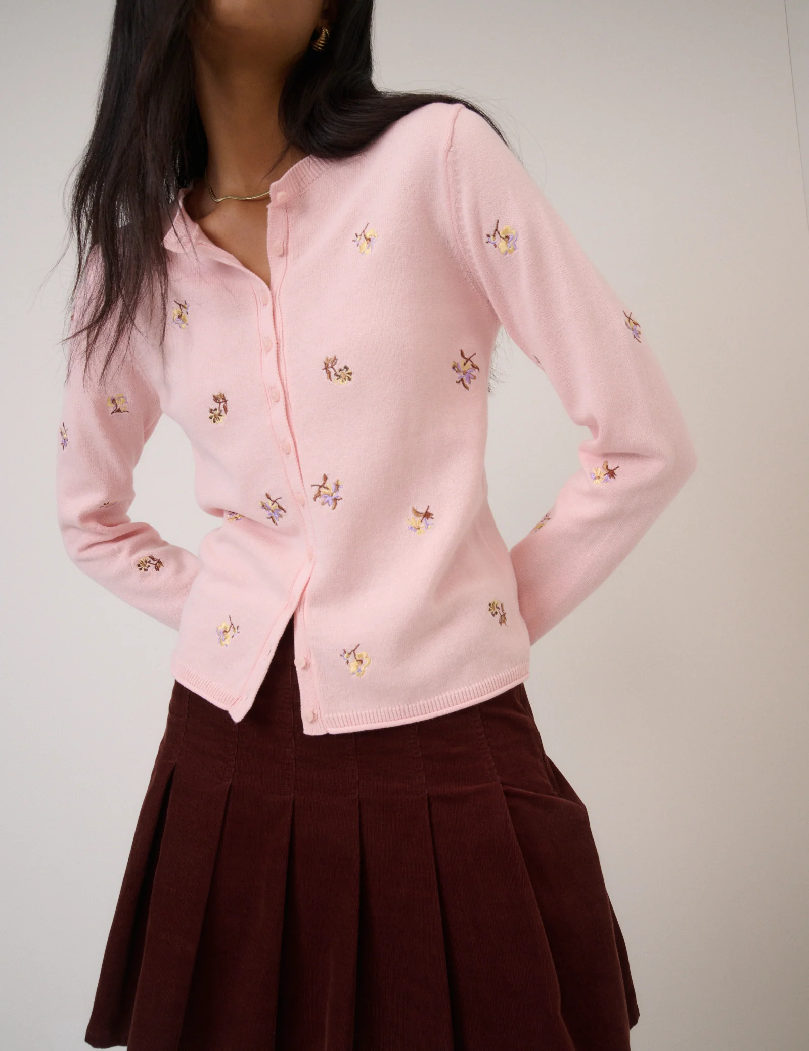Pink Floral Embroidered Cardigan - Image 2
