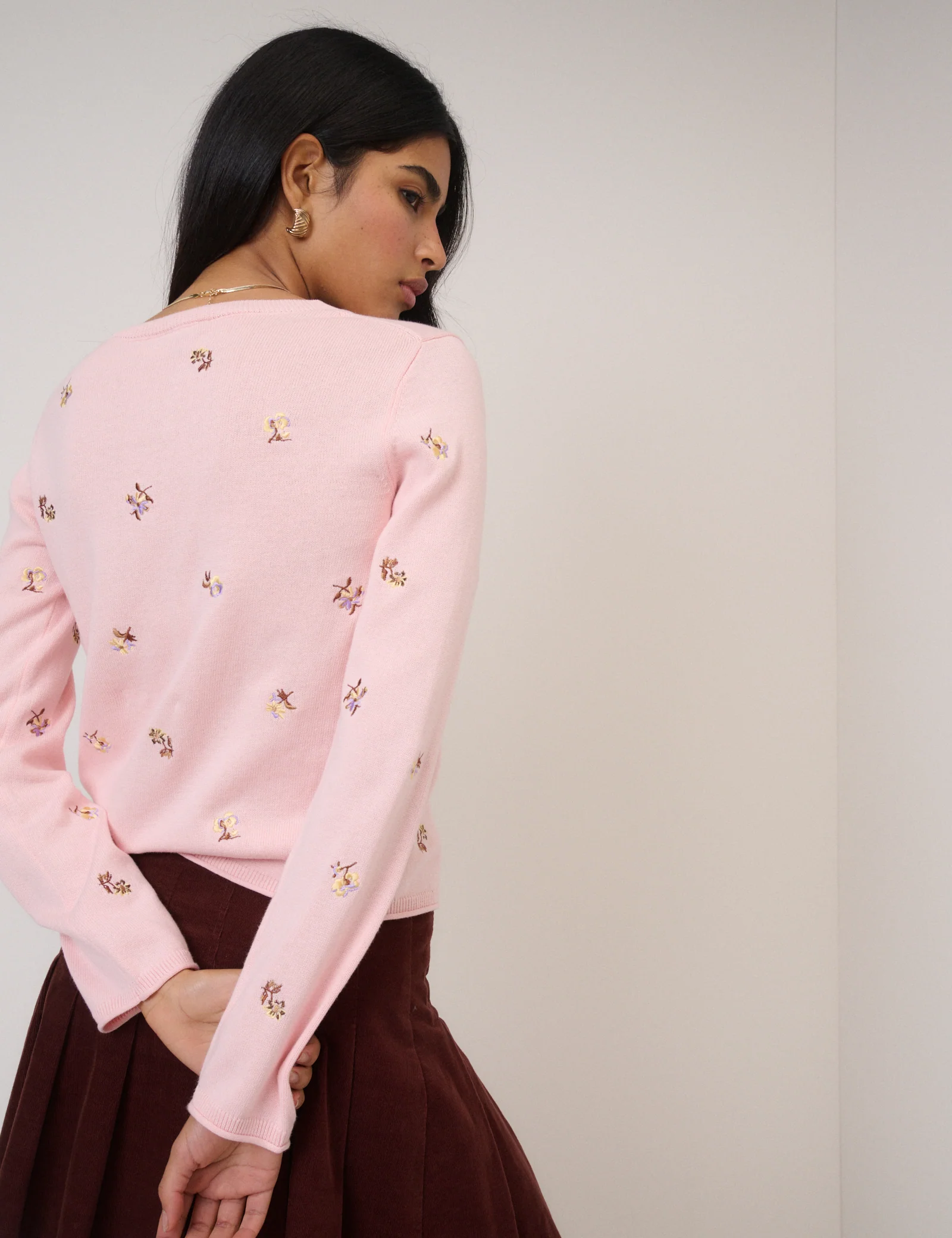 Pink Floral Embroidered Cardigan - Image 5