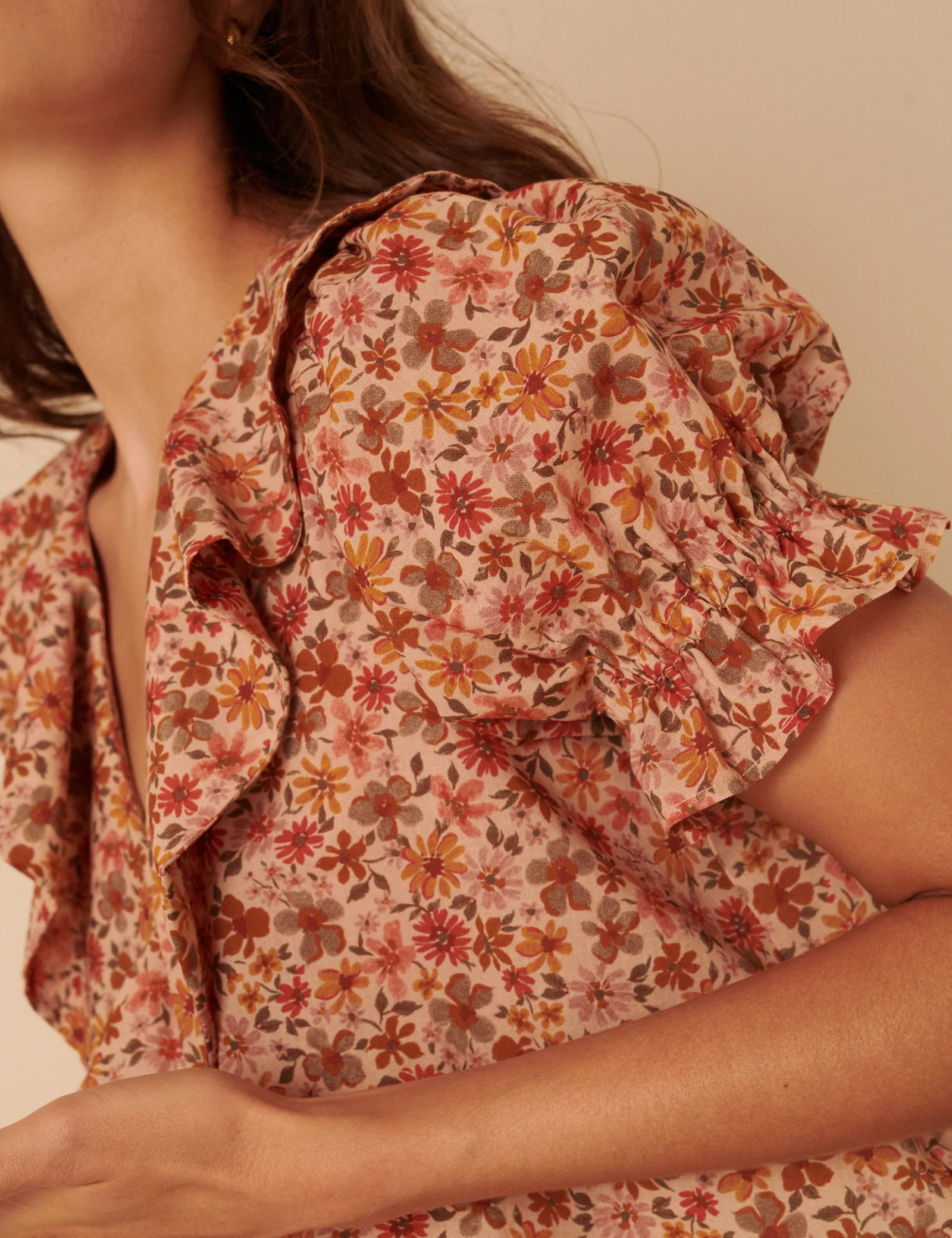 Pink Floral Ruffle Trim Top - Image 4