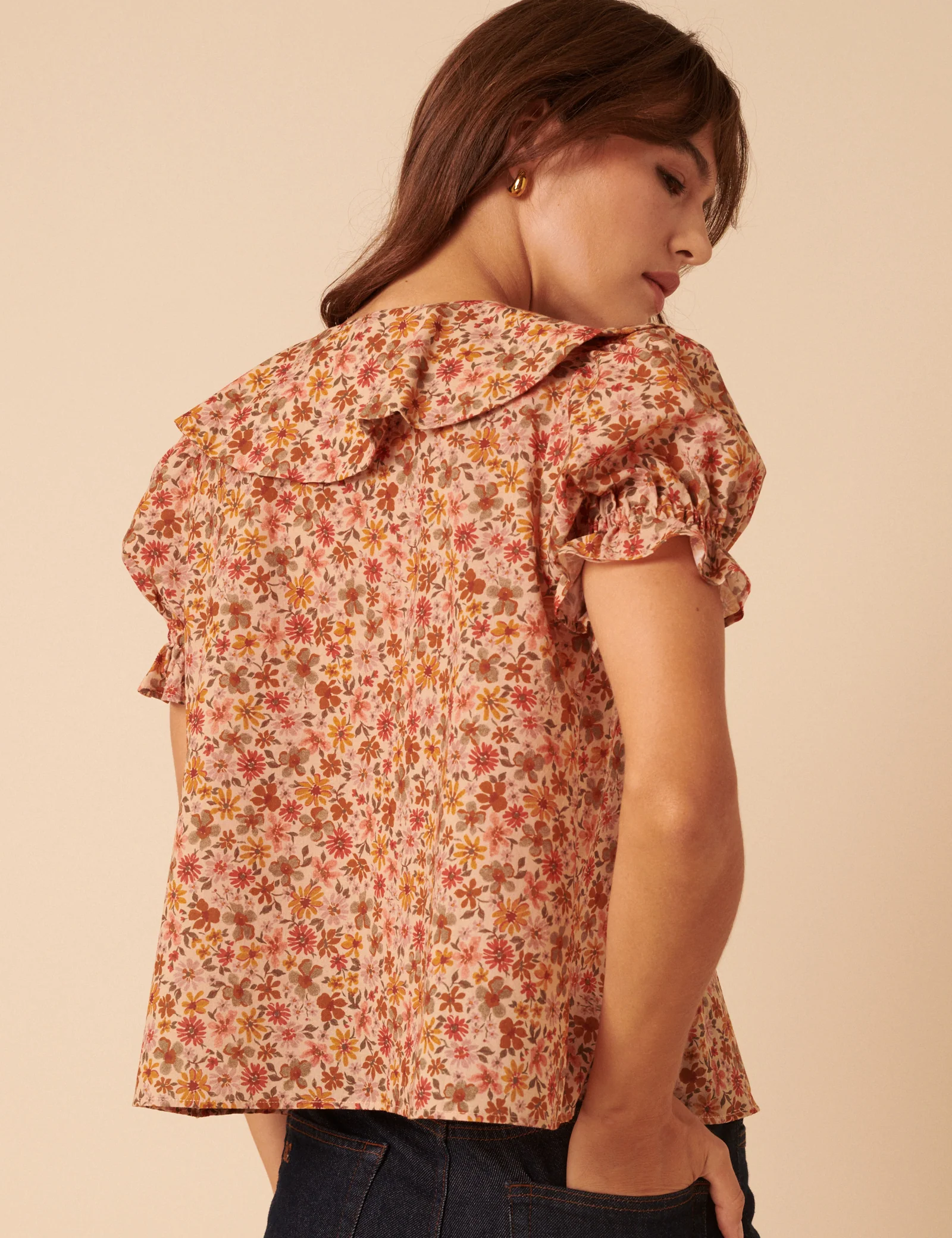 Pink Floral Ruffle Trim Top - Image 5
