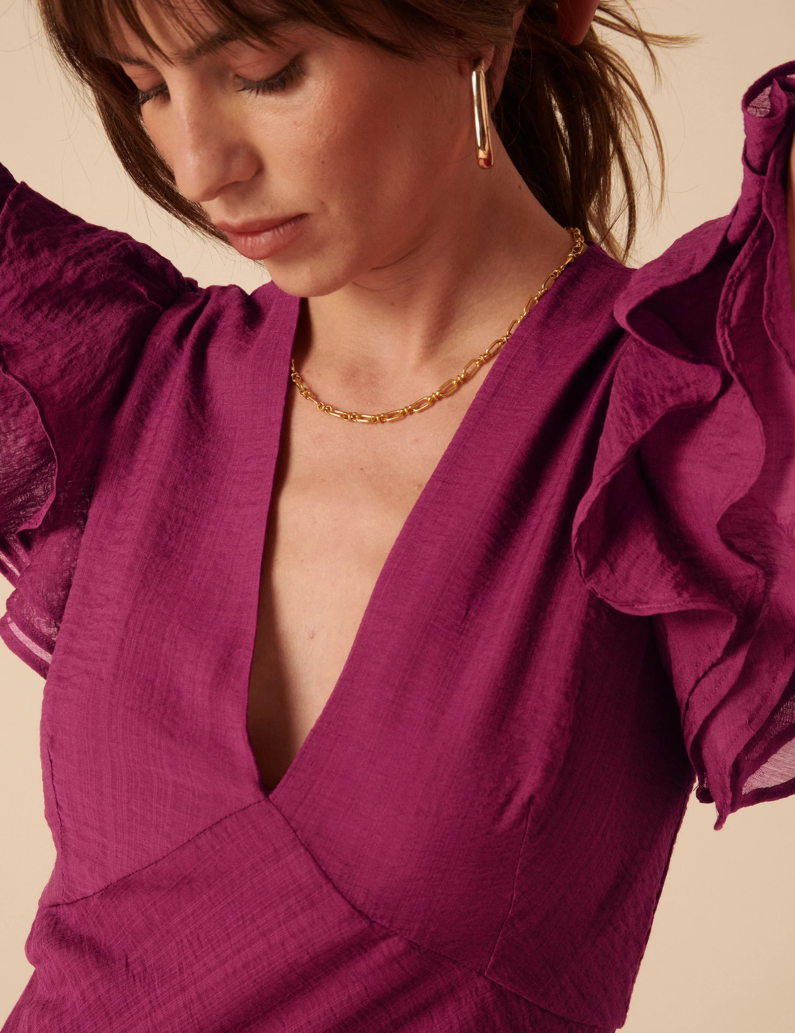 Pink Frill Sleeve Layla Midi Dress - Image 3