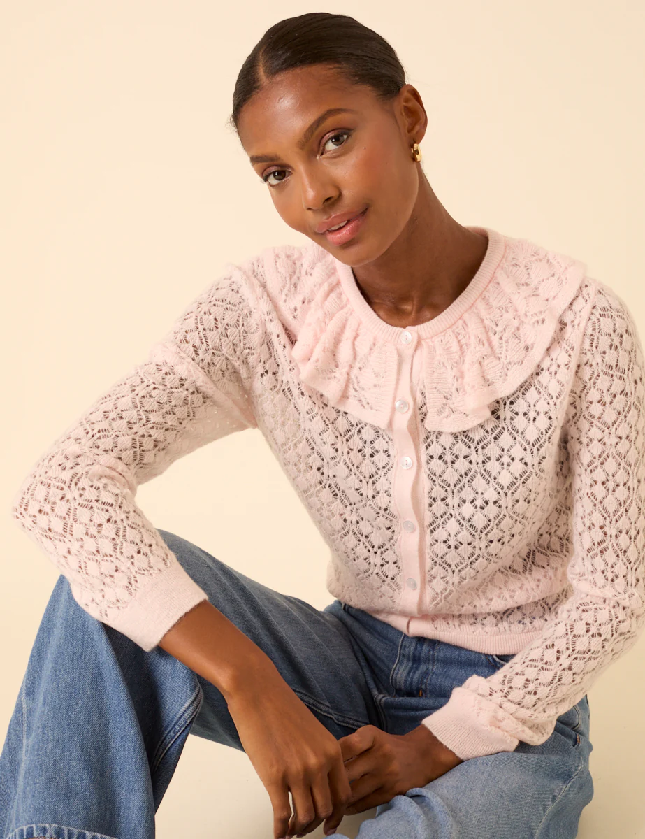 Pink Ruffle Collar Lace Cardigan - Image 3