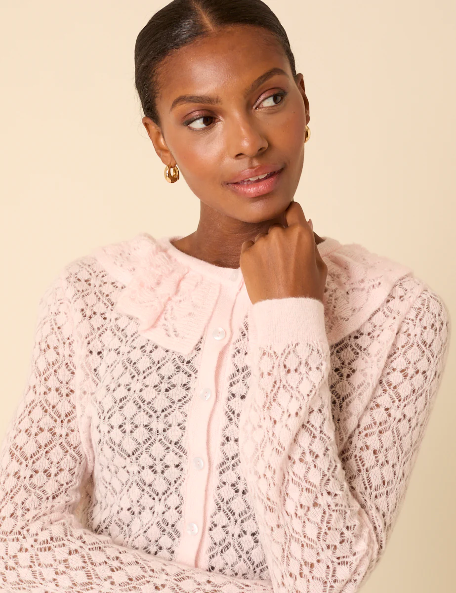 Pink Ruffle Collar Lace Cardigan - Image 4