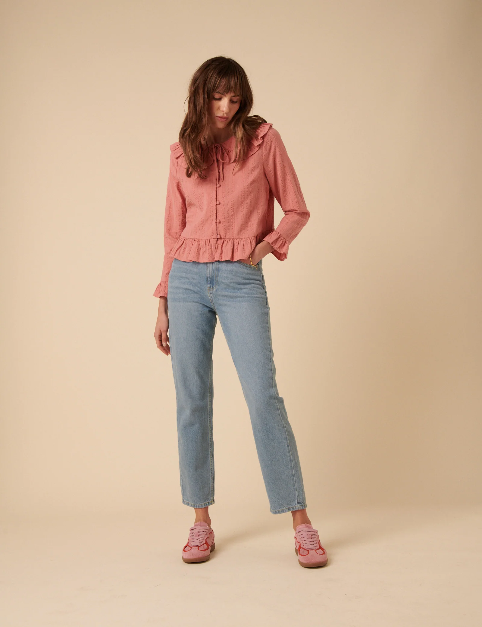 Pink Ruffle Collared Blouse - Image 3