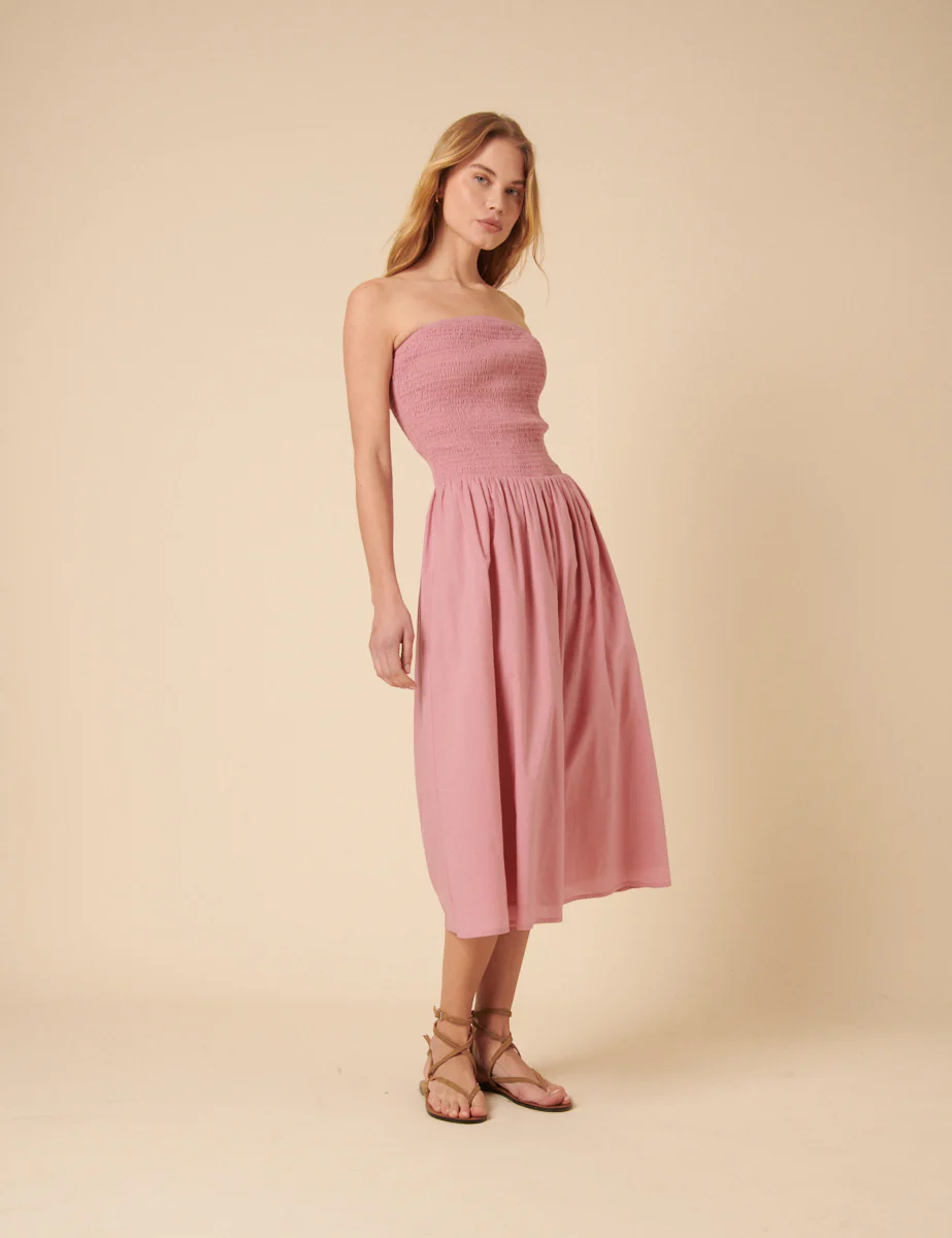 Pink Shirred Bandeau Sylvia Midi Dress - Image 3