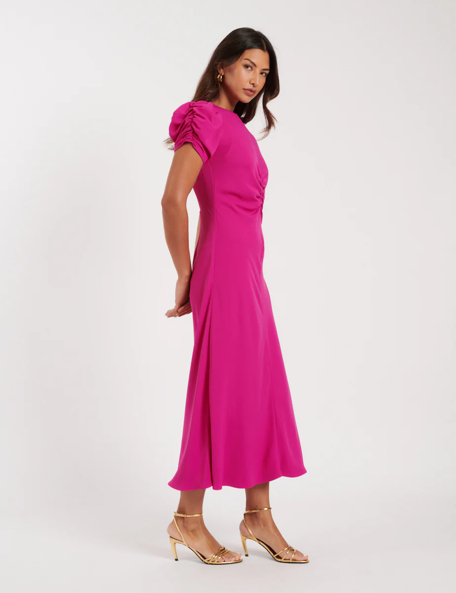 Pink Ruched Naomi Midi Dress - Image 3