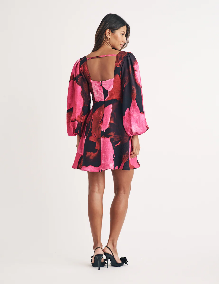 Pink Watercolour Floral Loredana Mini Dress - Image 4