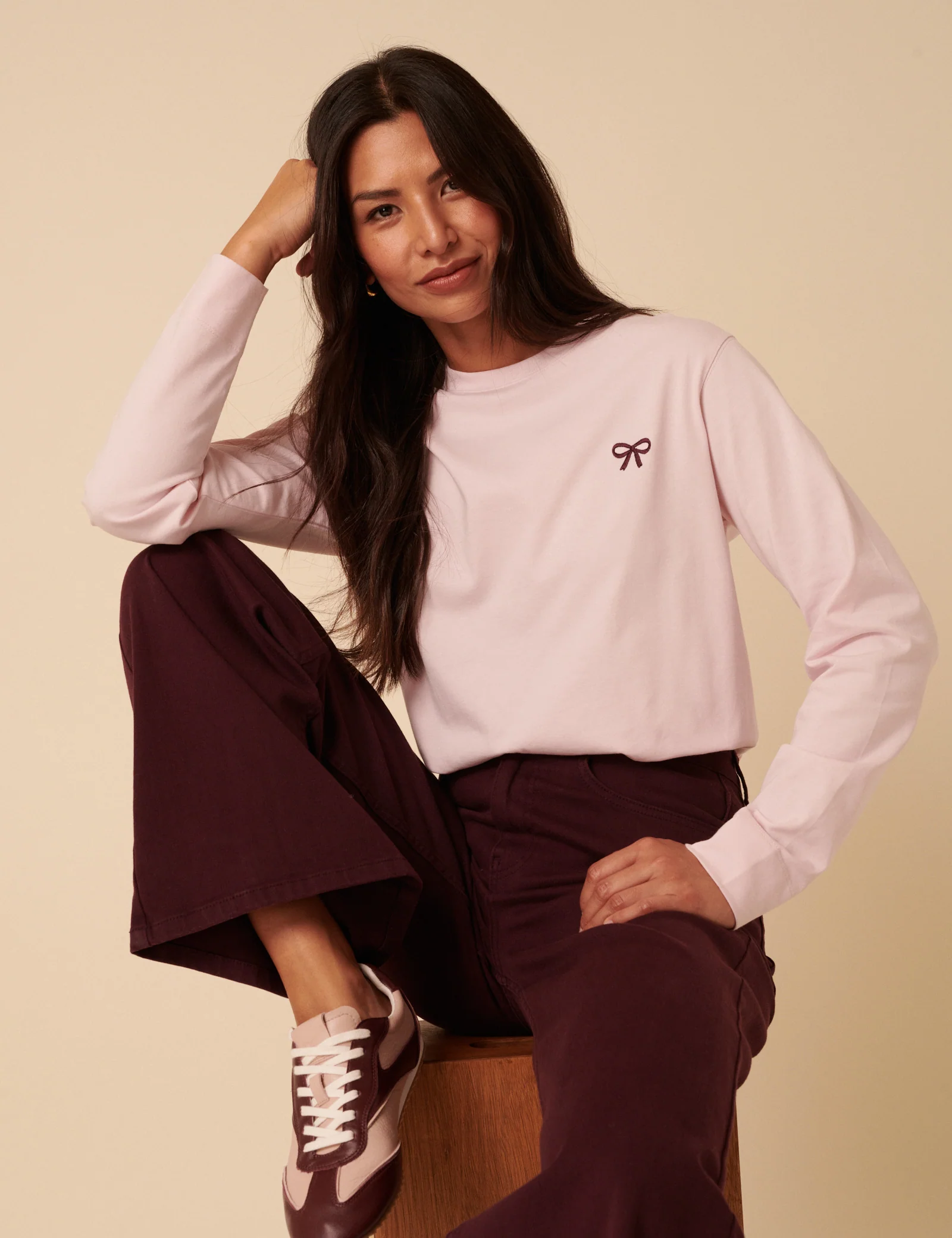 Pink Wide Long Sleeve Bow T-Shirt - Image 3