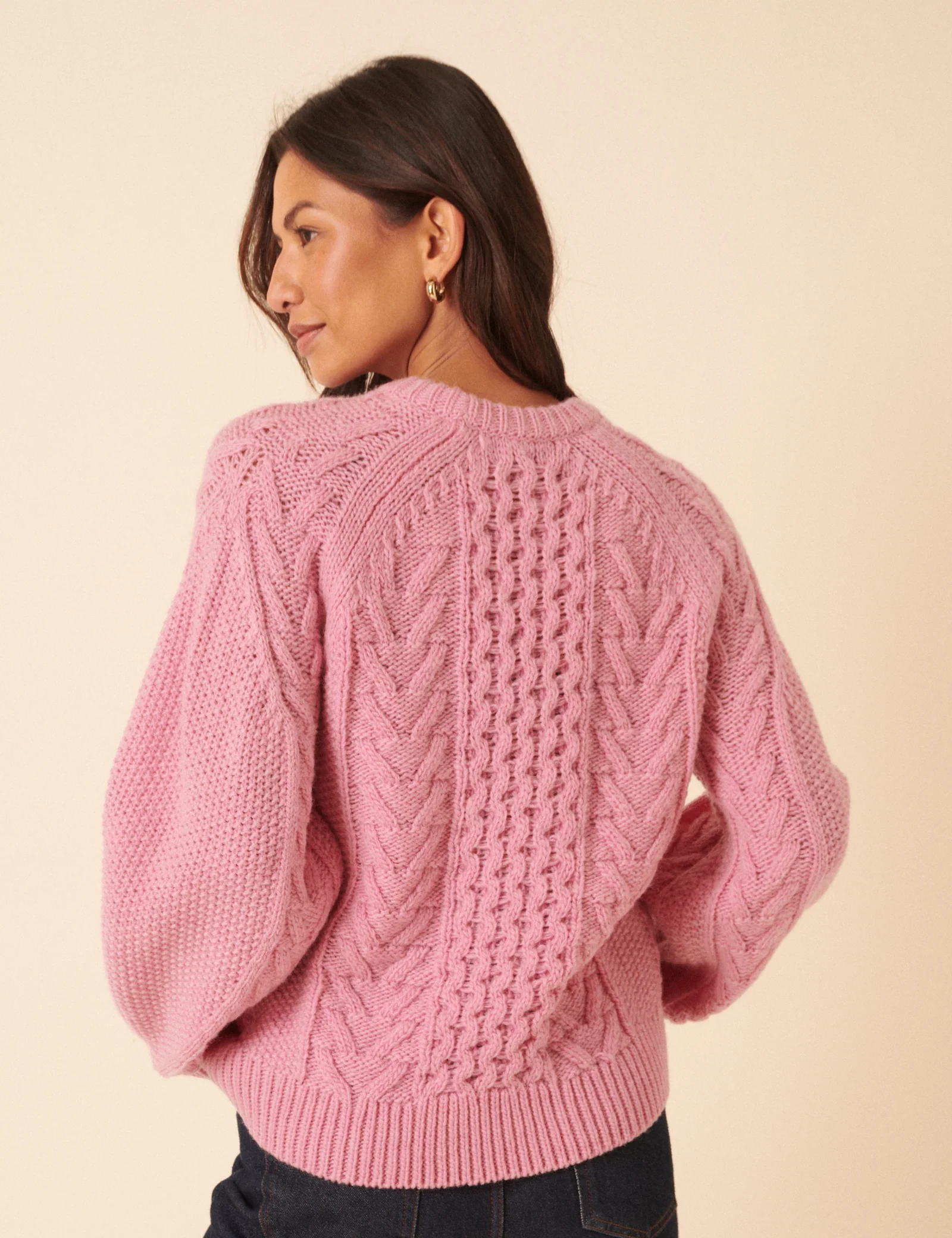 Pink Wool Blend Chunky Cable Jumper - Image 4