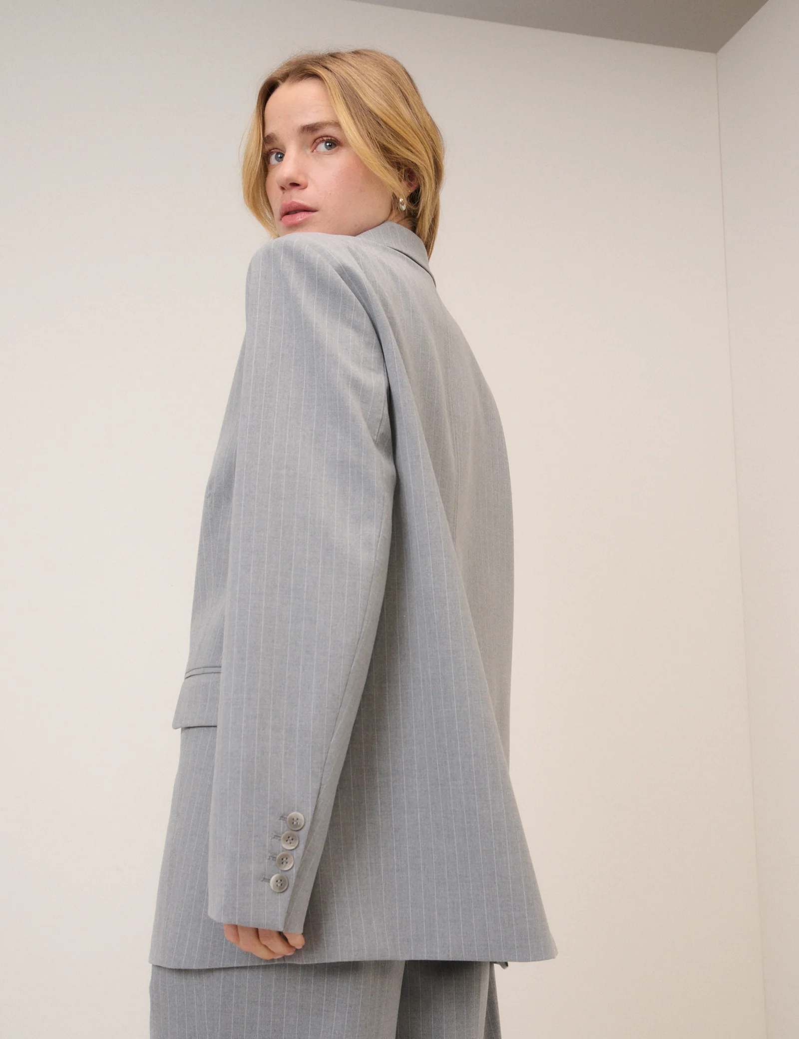 Grey Pinstripe Boyfriend Blazer - Image 4