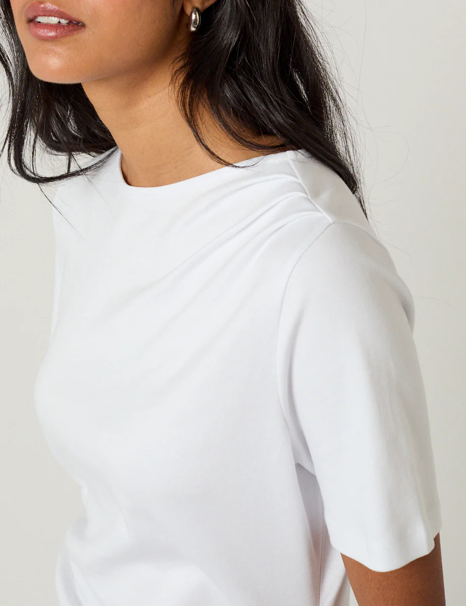 White Pleated T-Shirt - Image 2