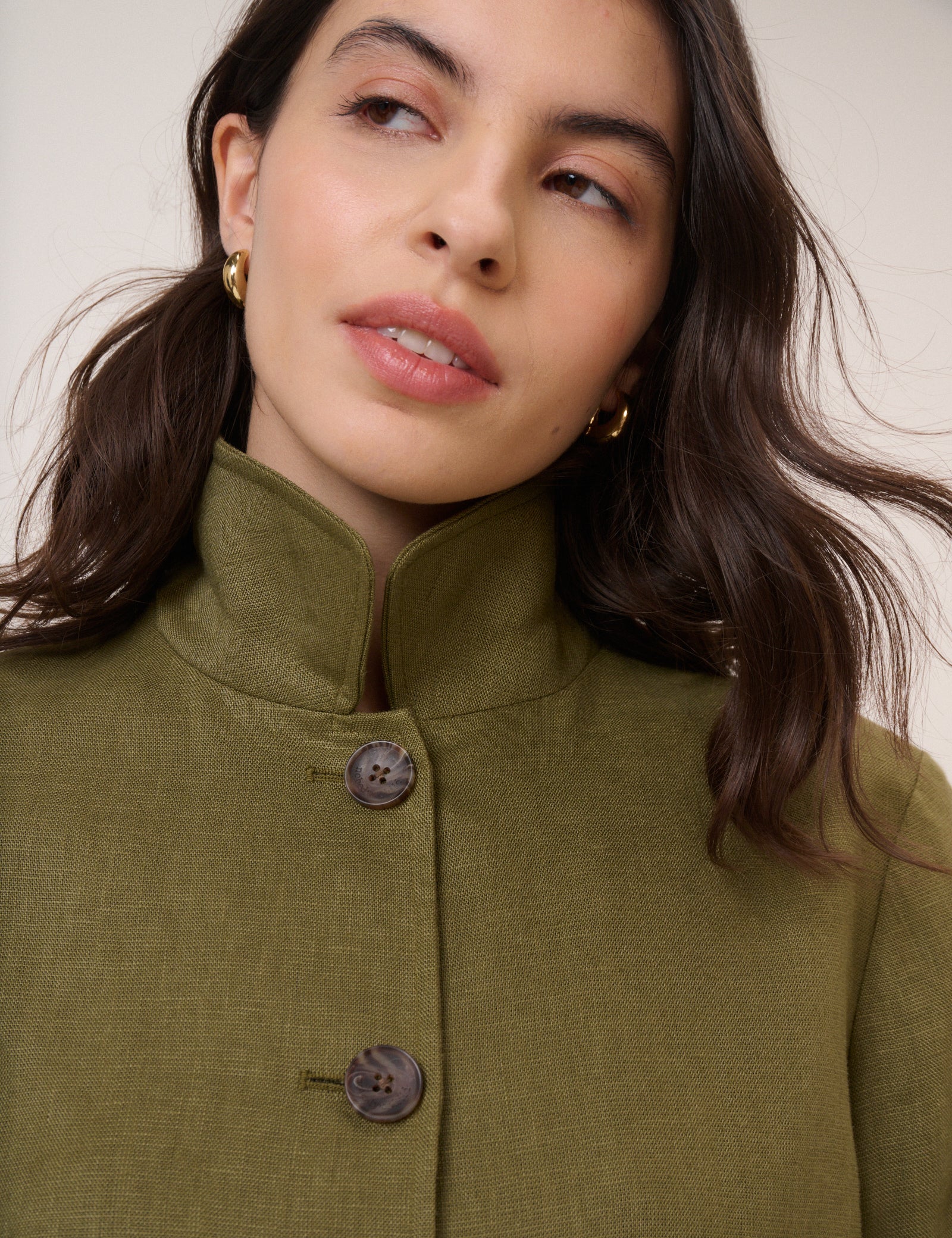 Khaki Linen-Blend Boxy Jacket - Image 2