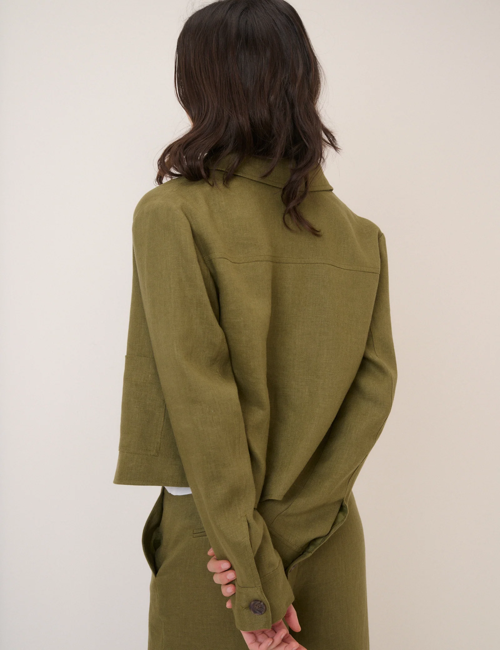 Khaki Linen-Blend Boxy Jacket - Image 5