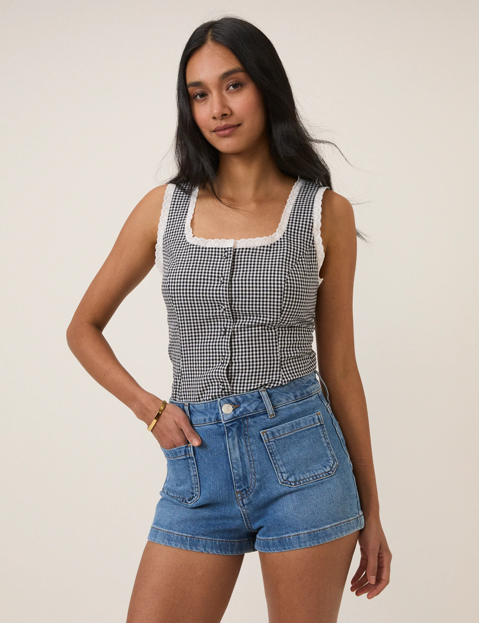 Blue Pocket Front Denim Shorts - Image 3