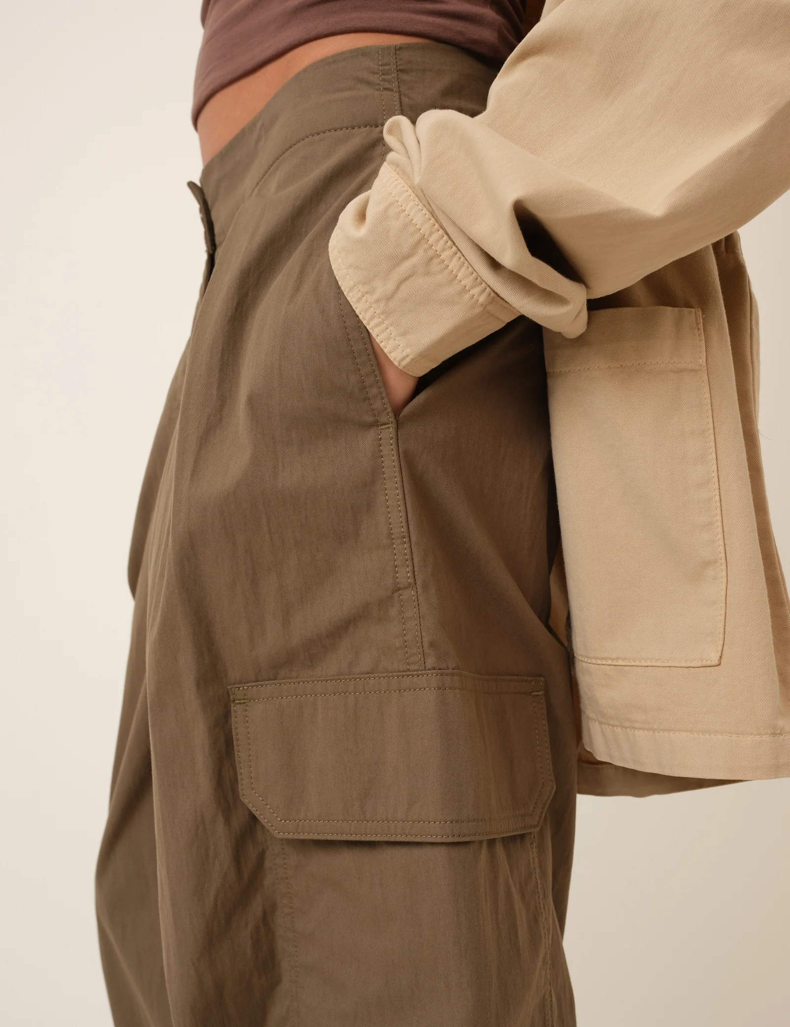Khaki Barrel Leg Cargo Trousers - Image 2