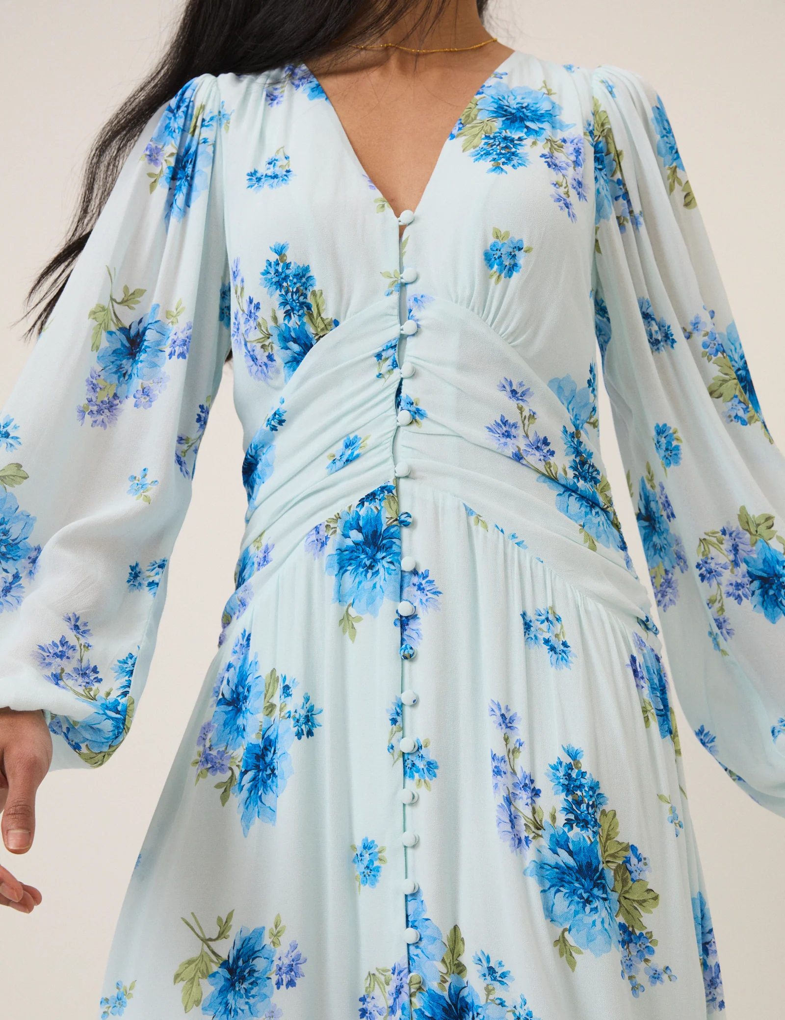 Blue Floral Long Sleeve Luna Midi Dress - Image 4