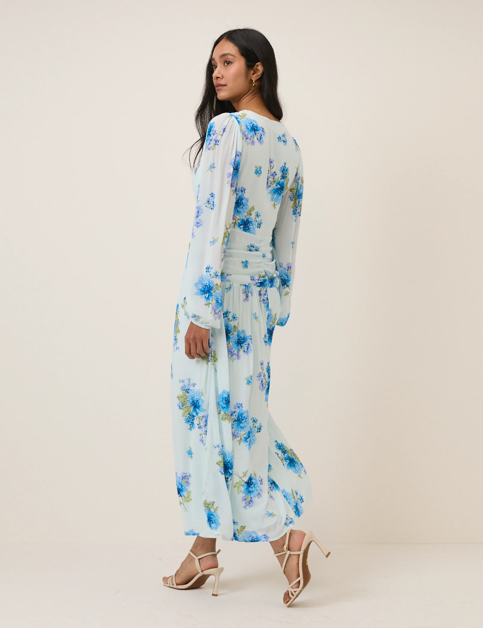 Blue Floral Long Sleeve Luna Midi Dress - Image 5
