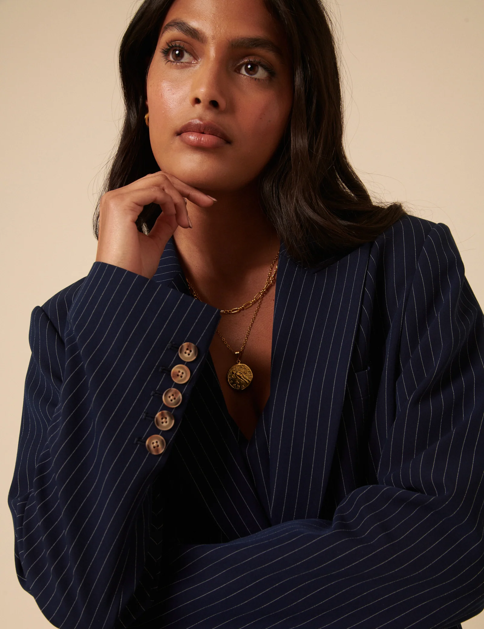 Poppy Delevingne Navy Pinstripe Cara Blazer - Image 3