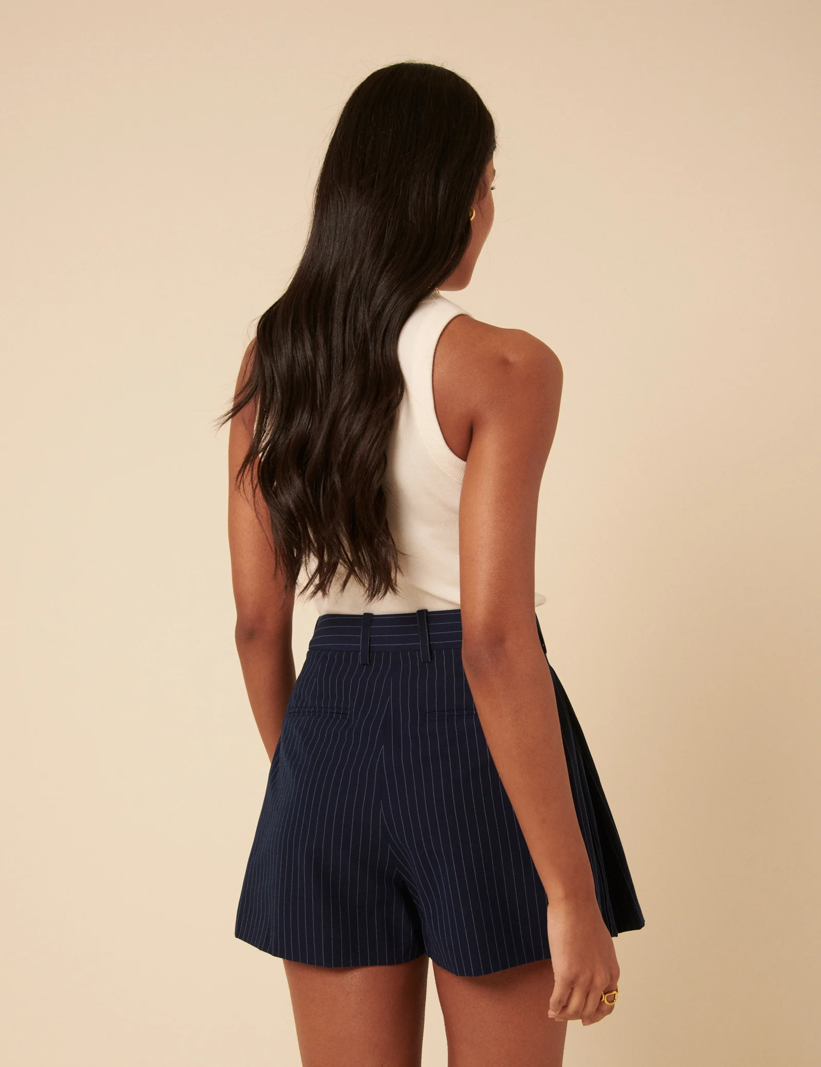 Poppy Delevingne Navy Pinstripe Cara Shorts - Image 6