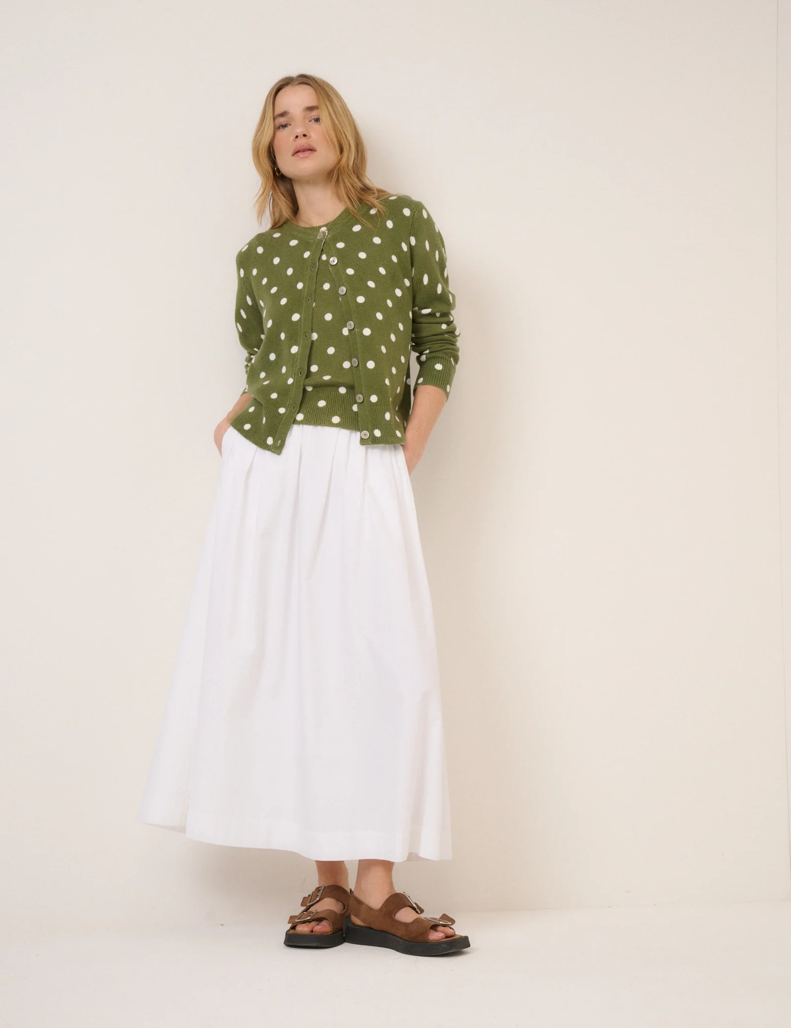 Green Polka Crew Neck Cardigan - Image 2
