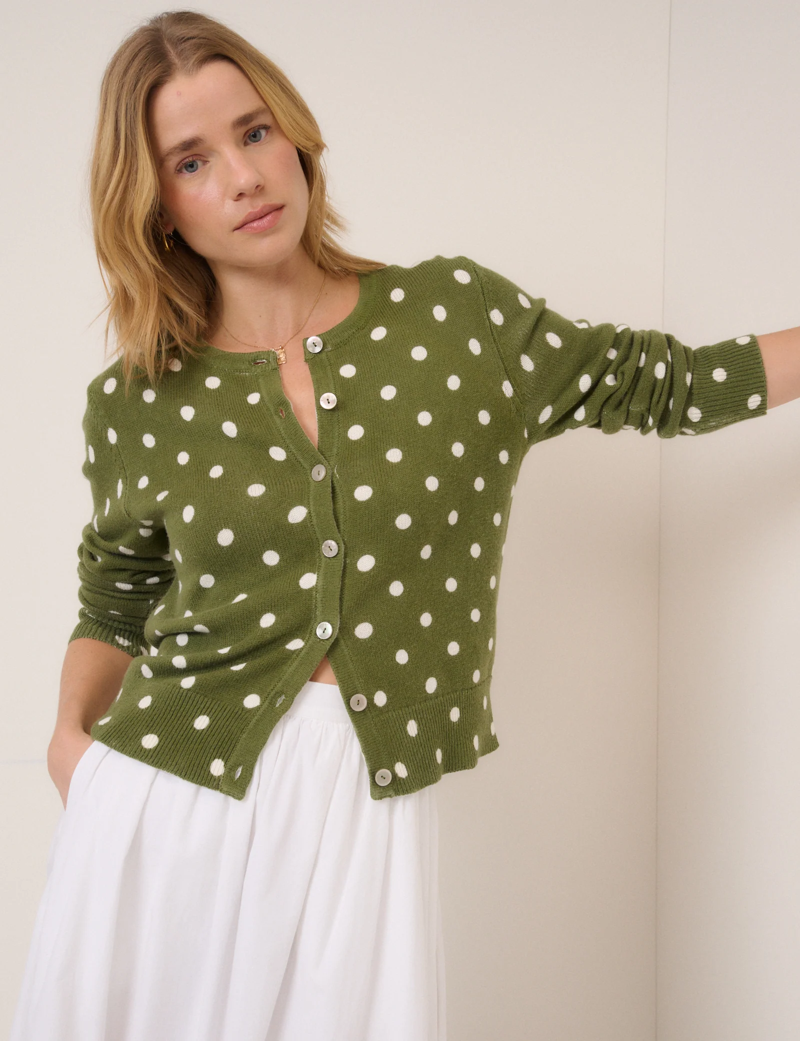 Green Polka Crew Neck Cardigan - Image 5