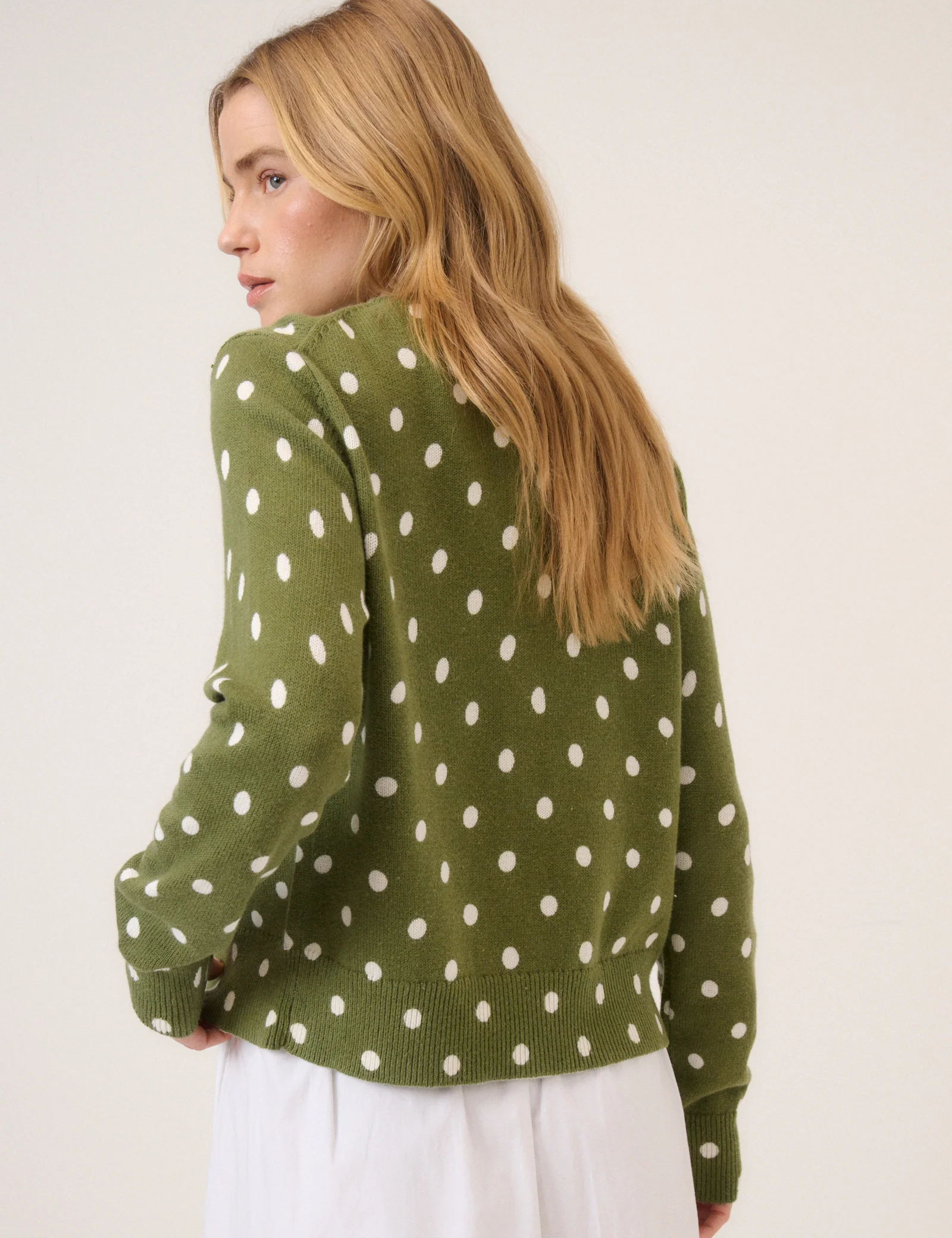 Green Polka Crew Neck Cardigan - Image 6