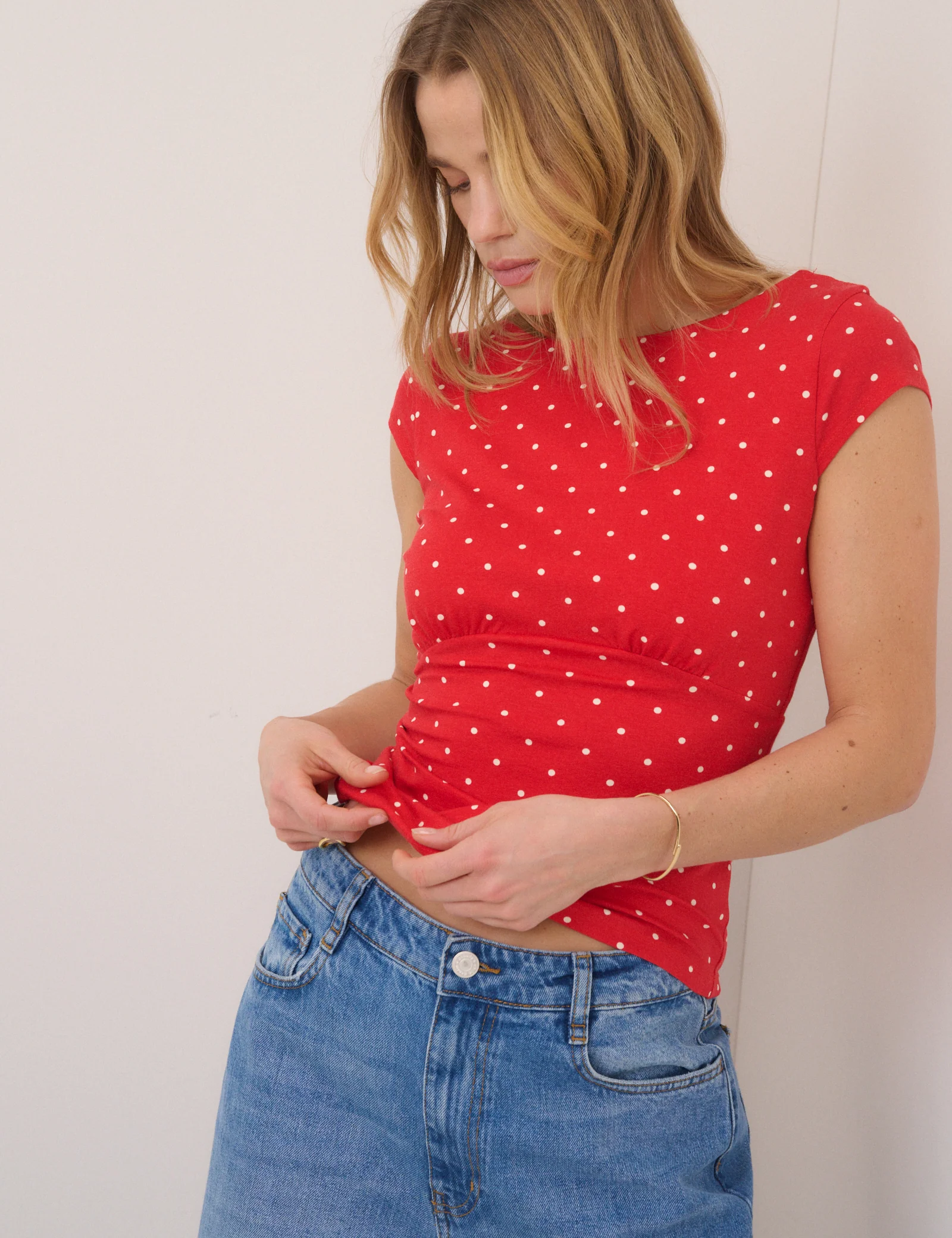 Red Polka Dot Scoop Back Top - Image 3