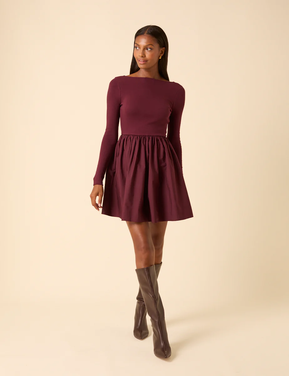 Purple Scoop Neck A-Line Mini Dress - Image 3