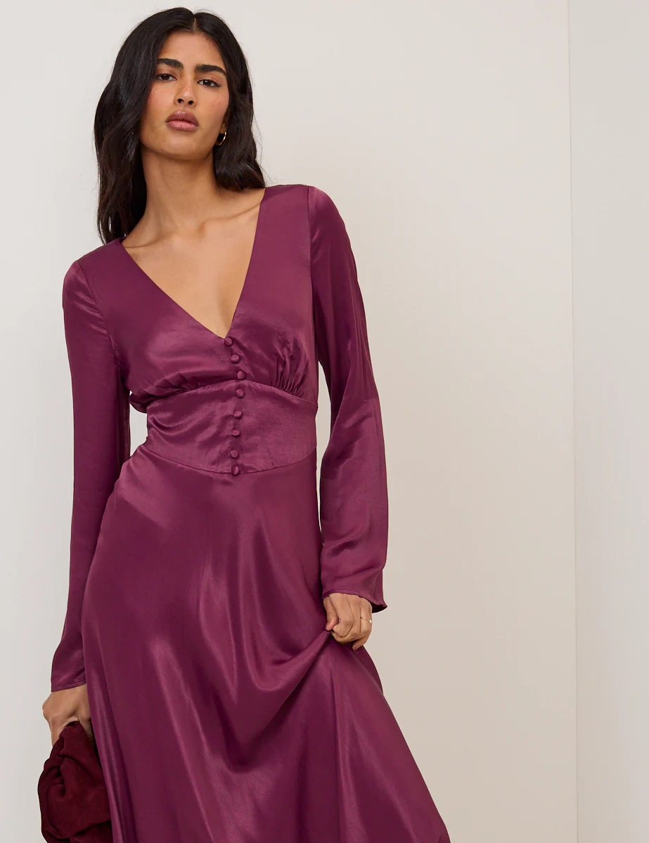 Purple Satin Stella Midi Dress - Image 4