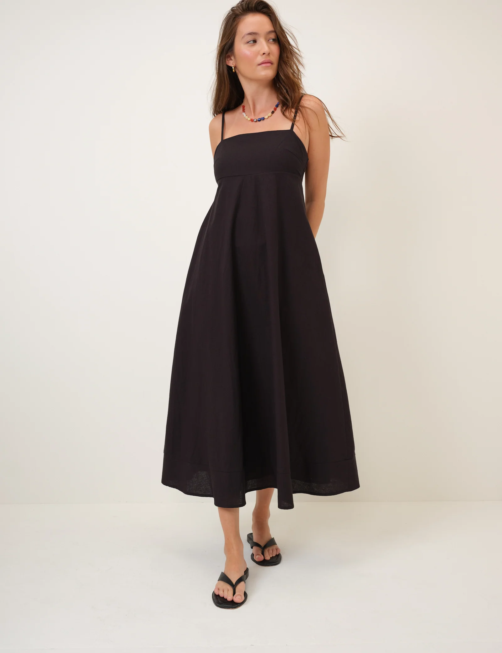 Black Square Neck Rebecca Midi Dress - Image 2