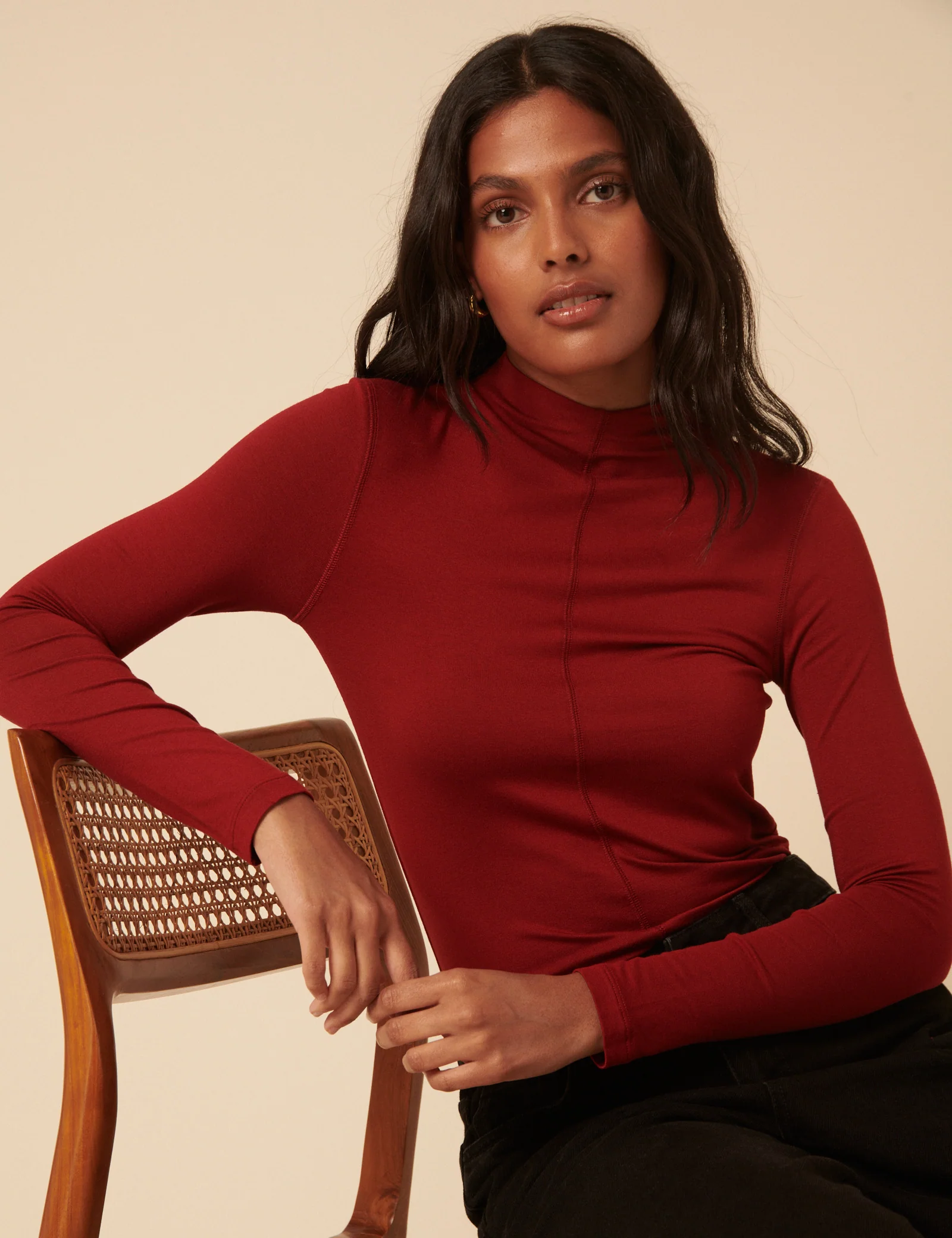 Red Long Sleeve High Neck Jersey Top - Image 5