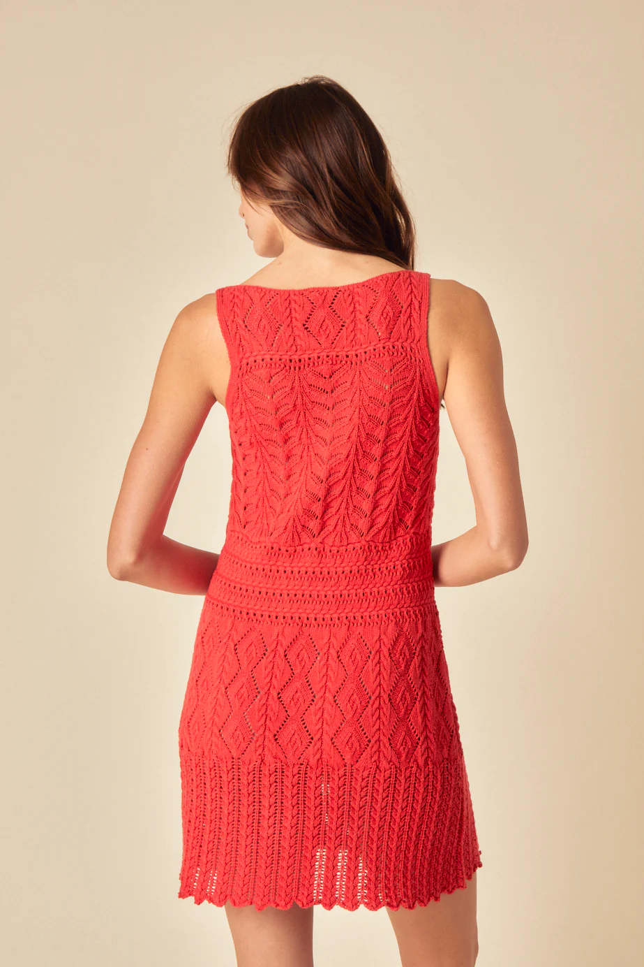 Red Mock Crochet Swing Mini Dress - Image 4