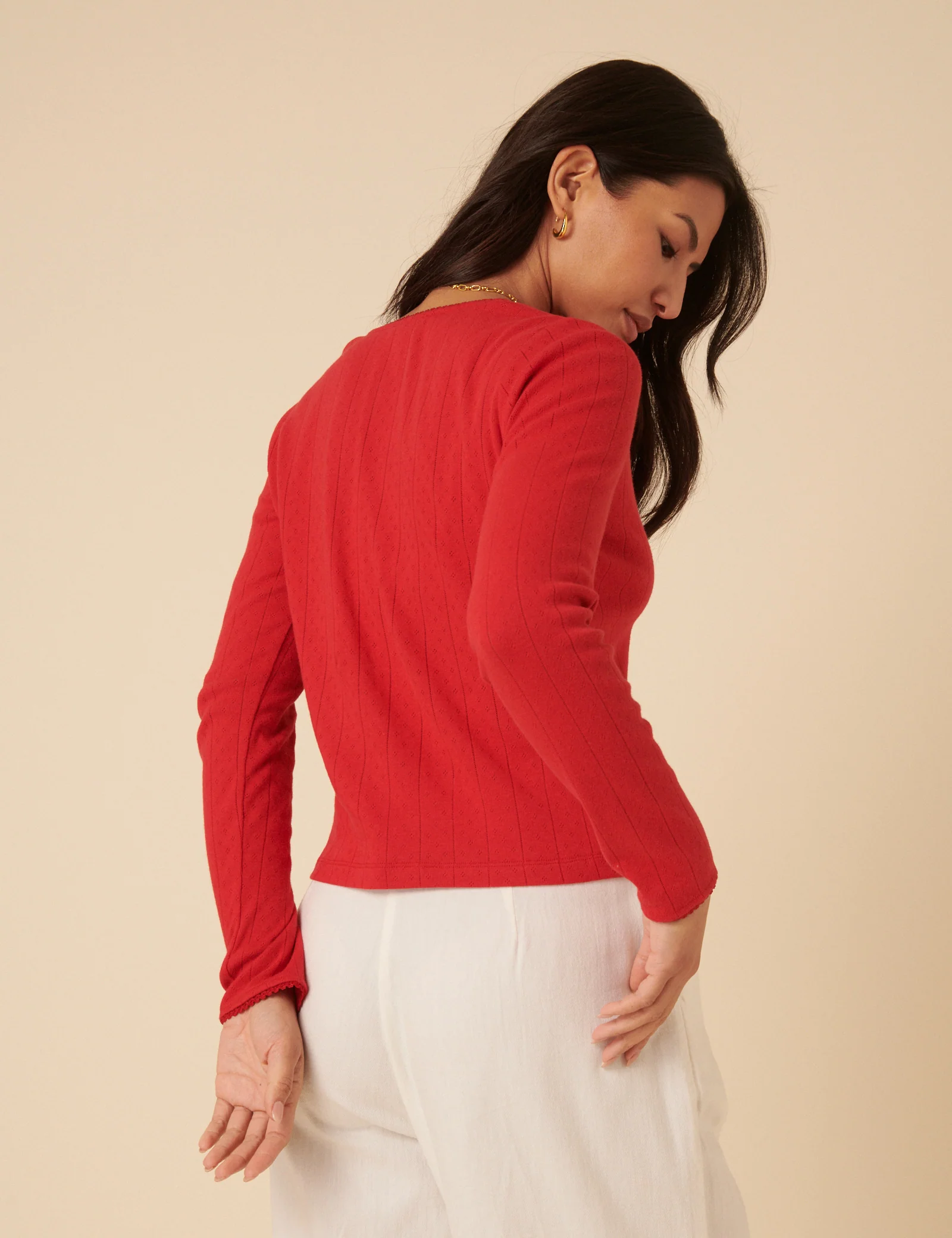 Red Pointelle Cardigan - Image 5