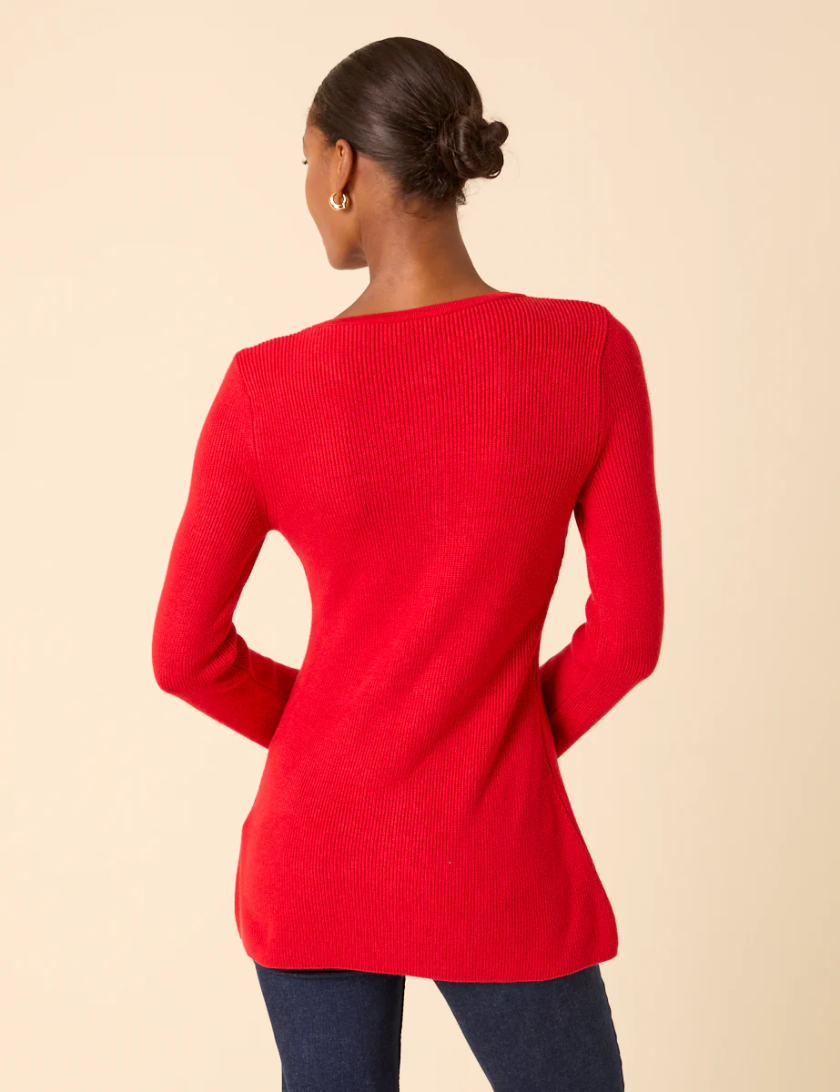 Red Ribbed Longline Cardigan - Image 5