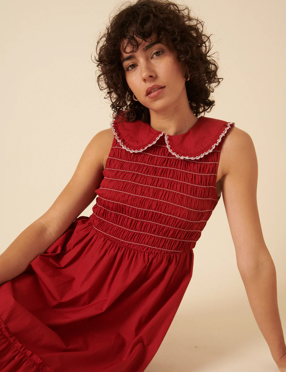 Red Ruched Collar Tiered Teresa Midi Dress - Image 3