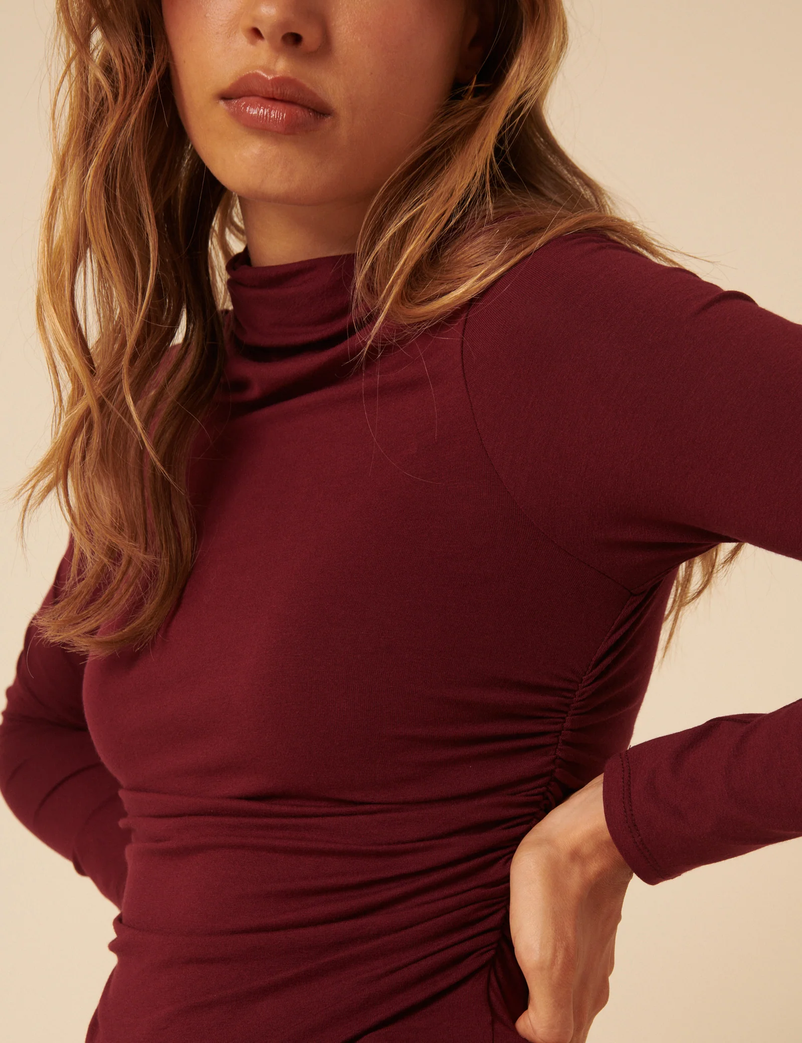 Red Ruched Long Sleeve Top - Image 3