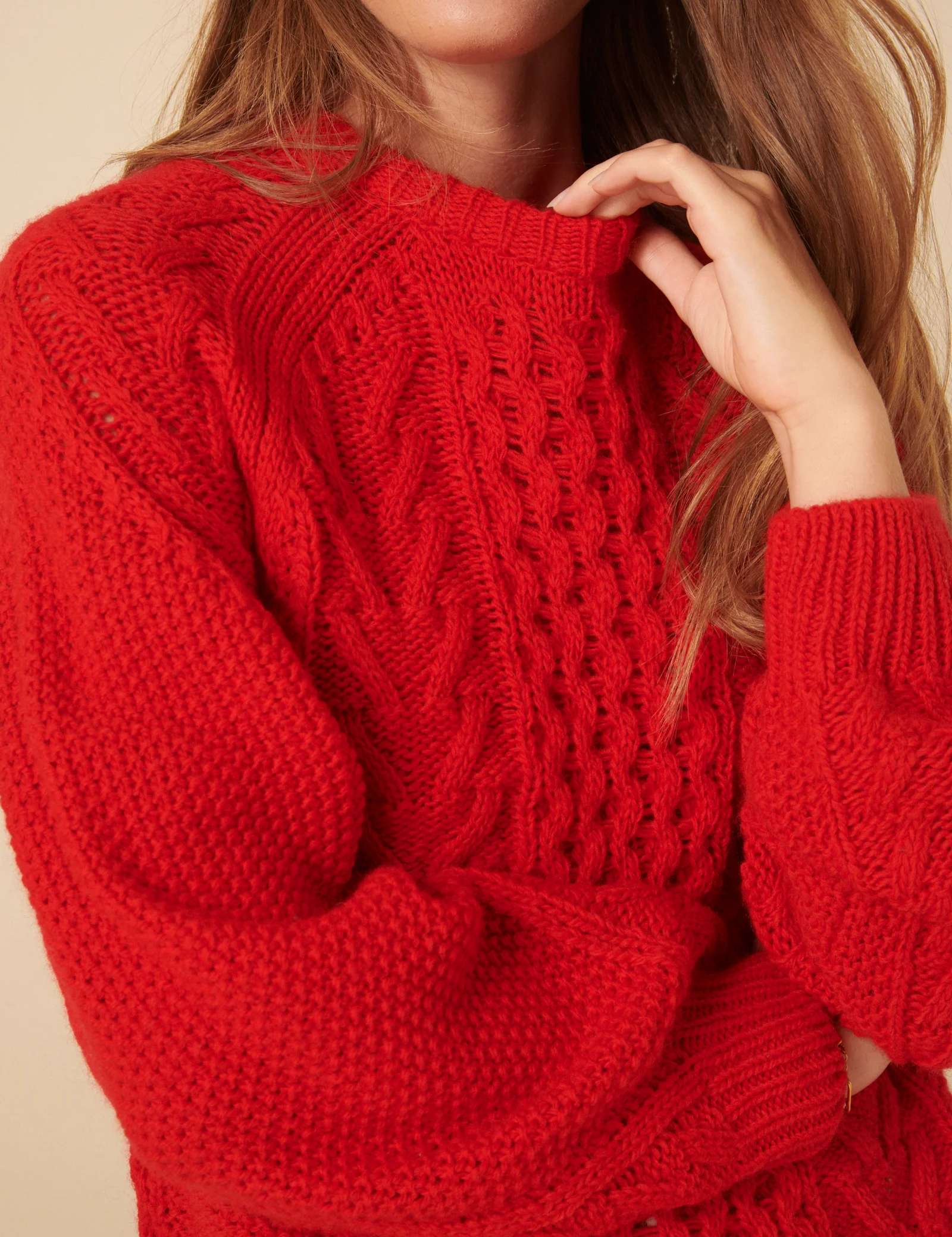 Red Wool Blend Chunky Cable Jumper - Image 2