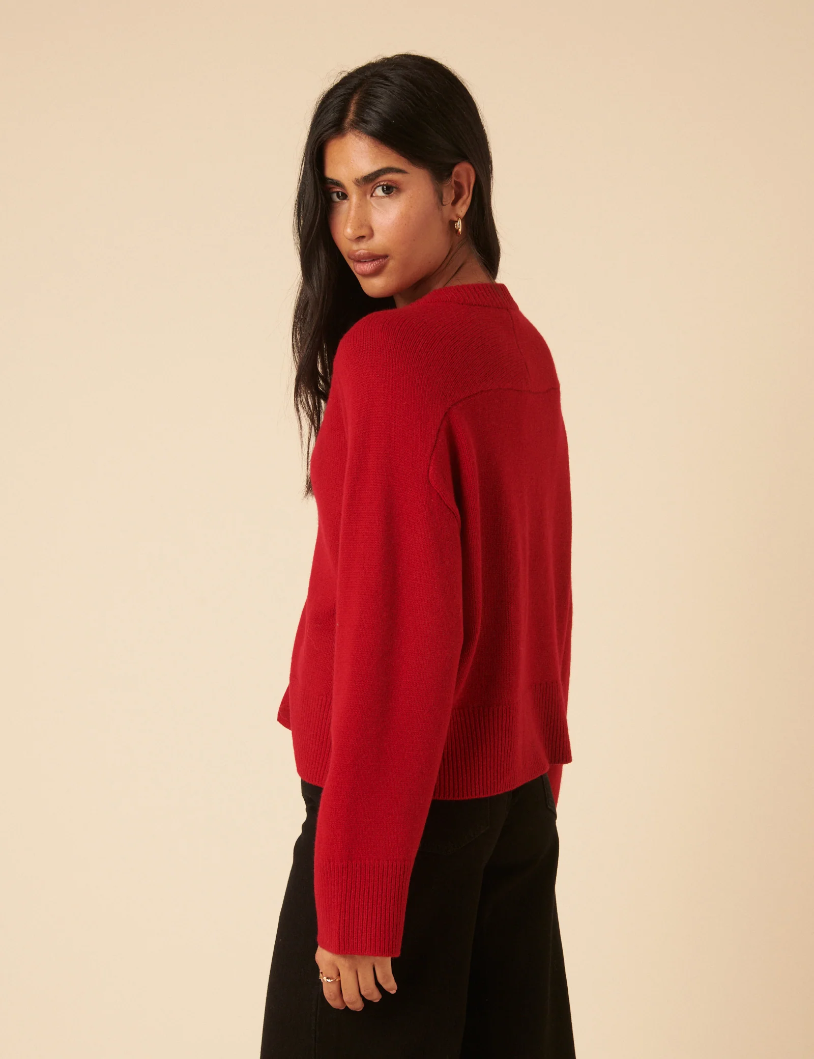 Red Wool Crew Neck Cardigan - Image 5