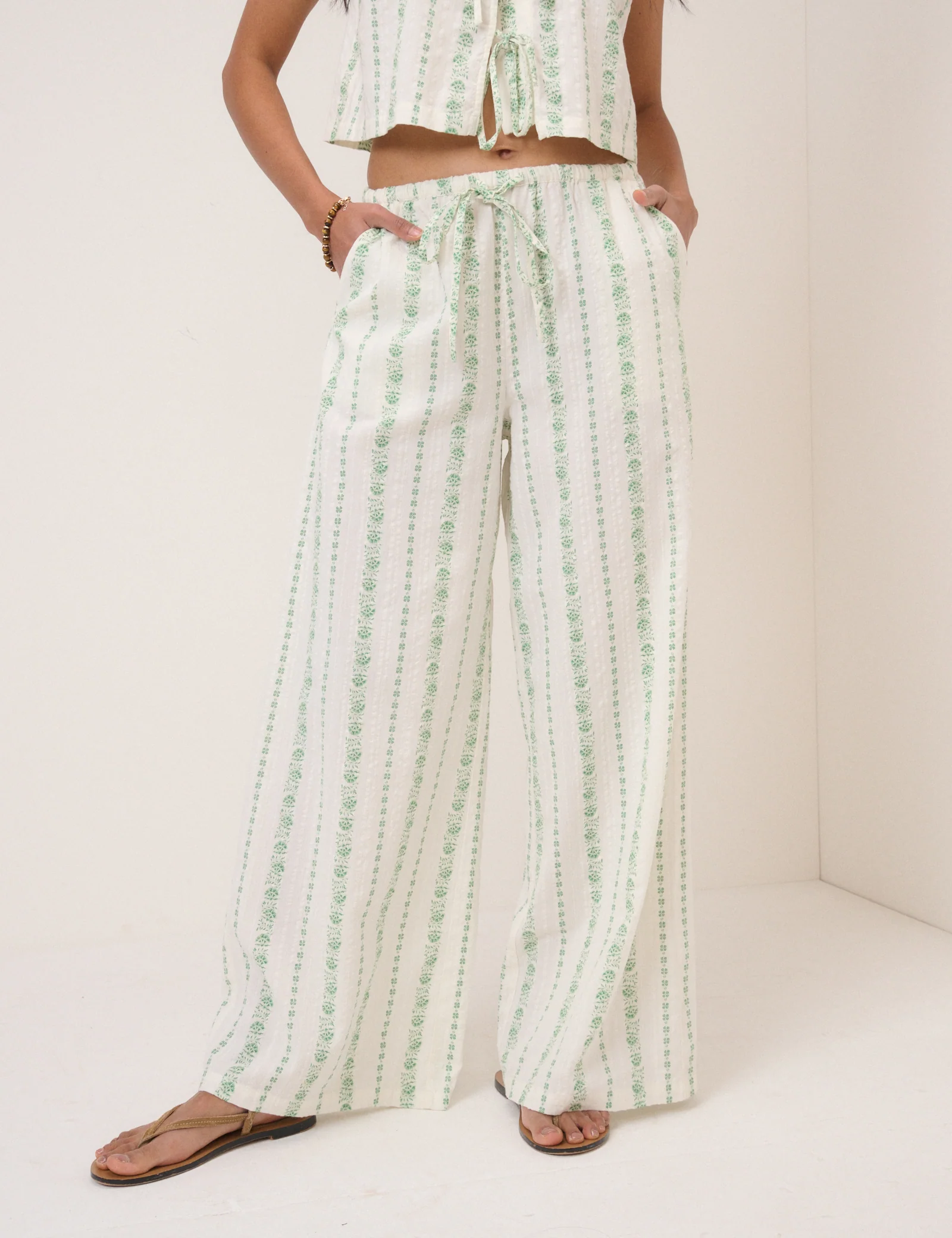 White Printed Reese Wide Leg Trousers - Image 2