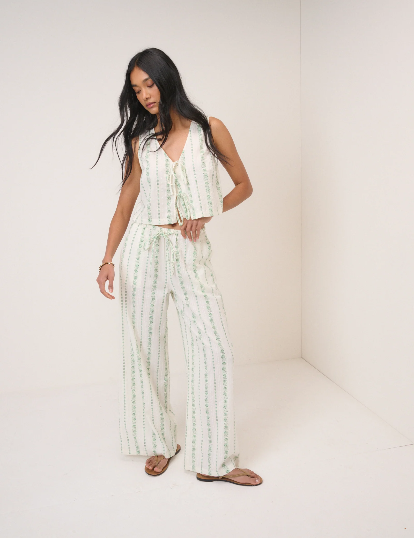 White Printed Reese Wide Leg Trousers - Image 3