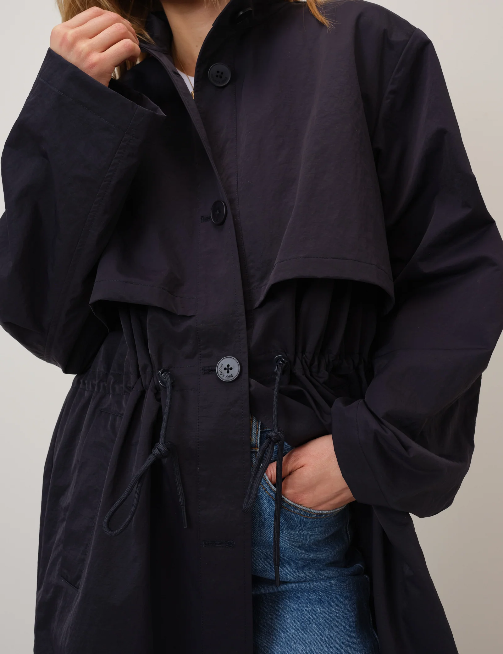 Navy Longline Funnel Neck Parka Jacket - Image 2