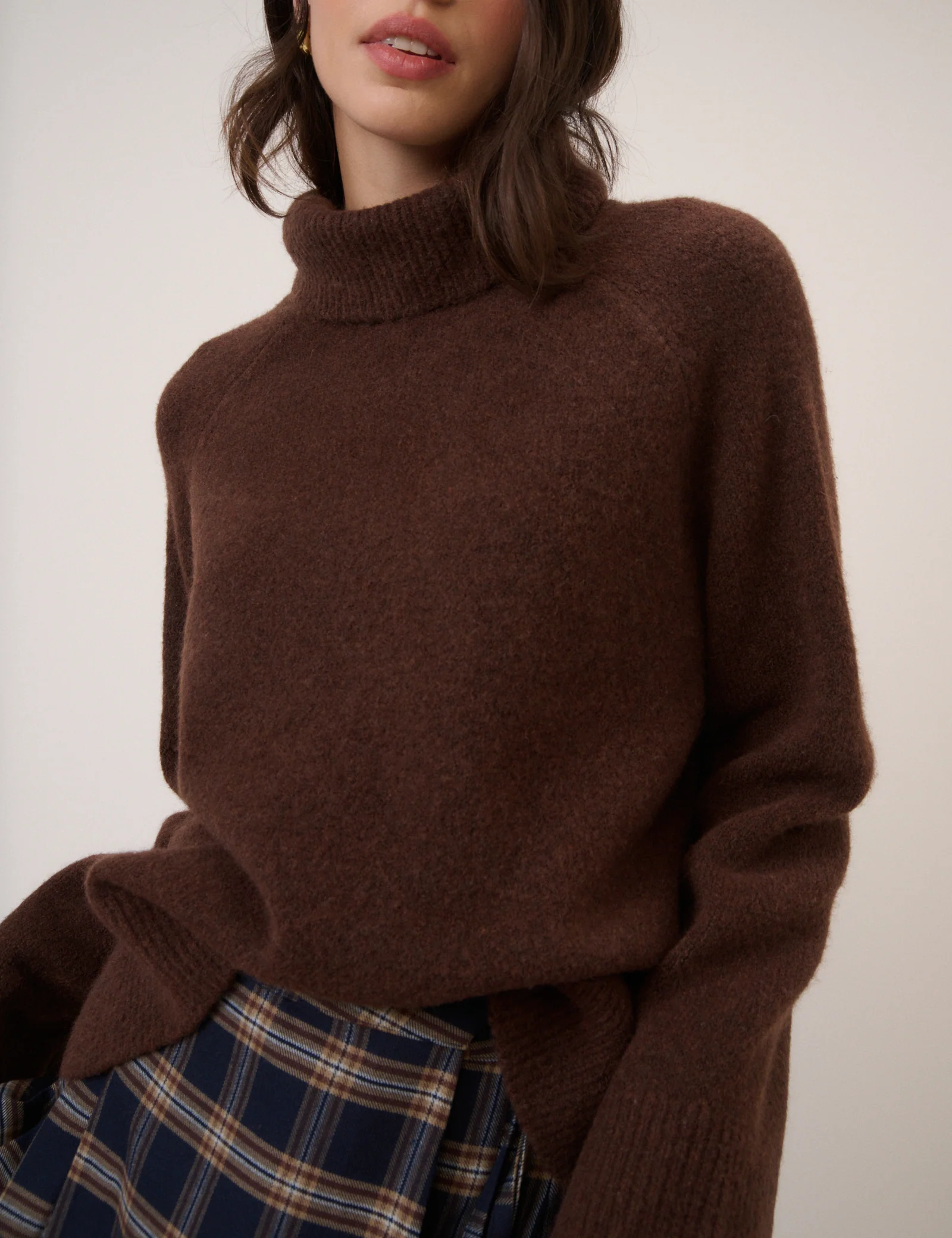 Brown Roll Neck Jumper Relaxed Fit
