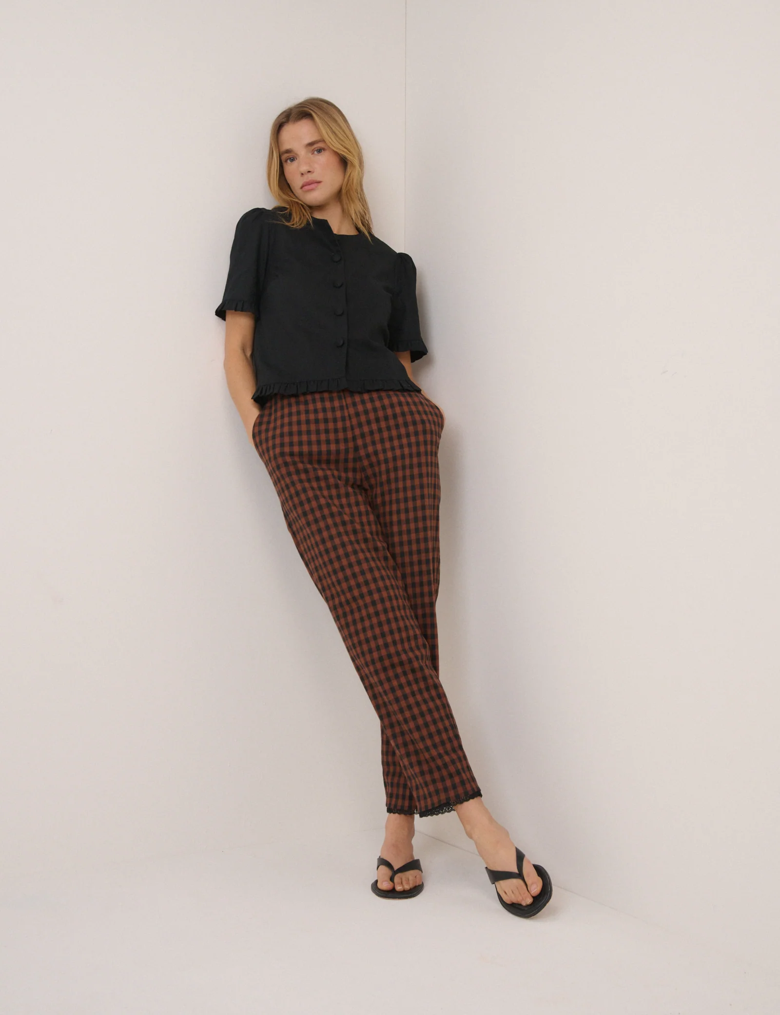 Black Frill Round Neck Top - Image 3