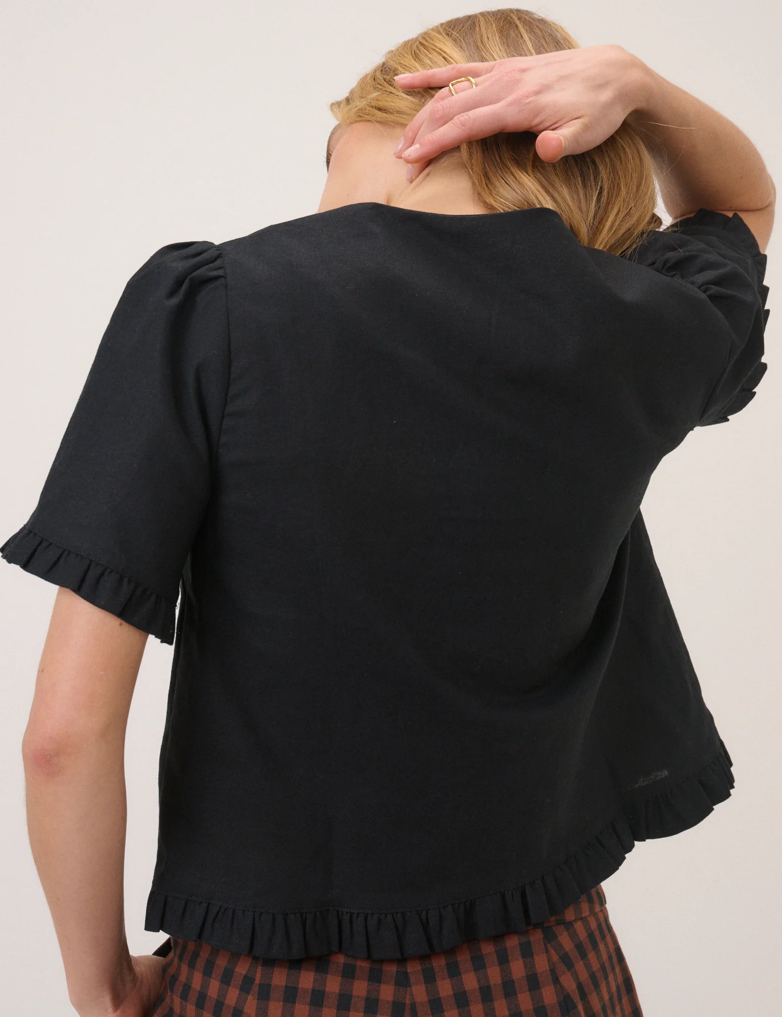 Black Frill Round Neck Top - Image 4